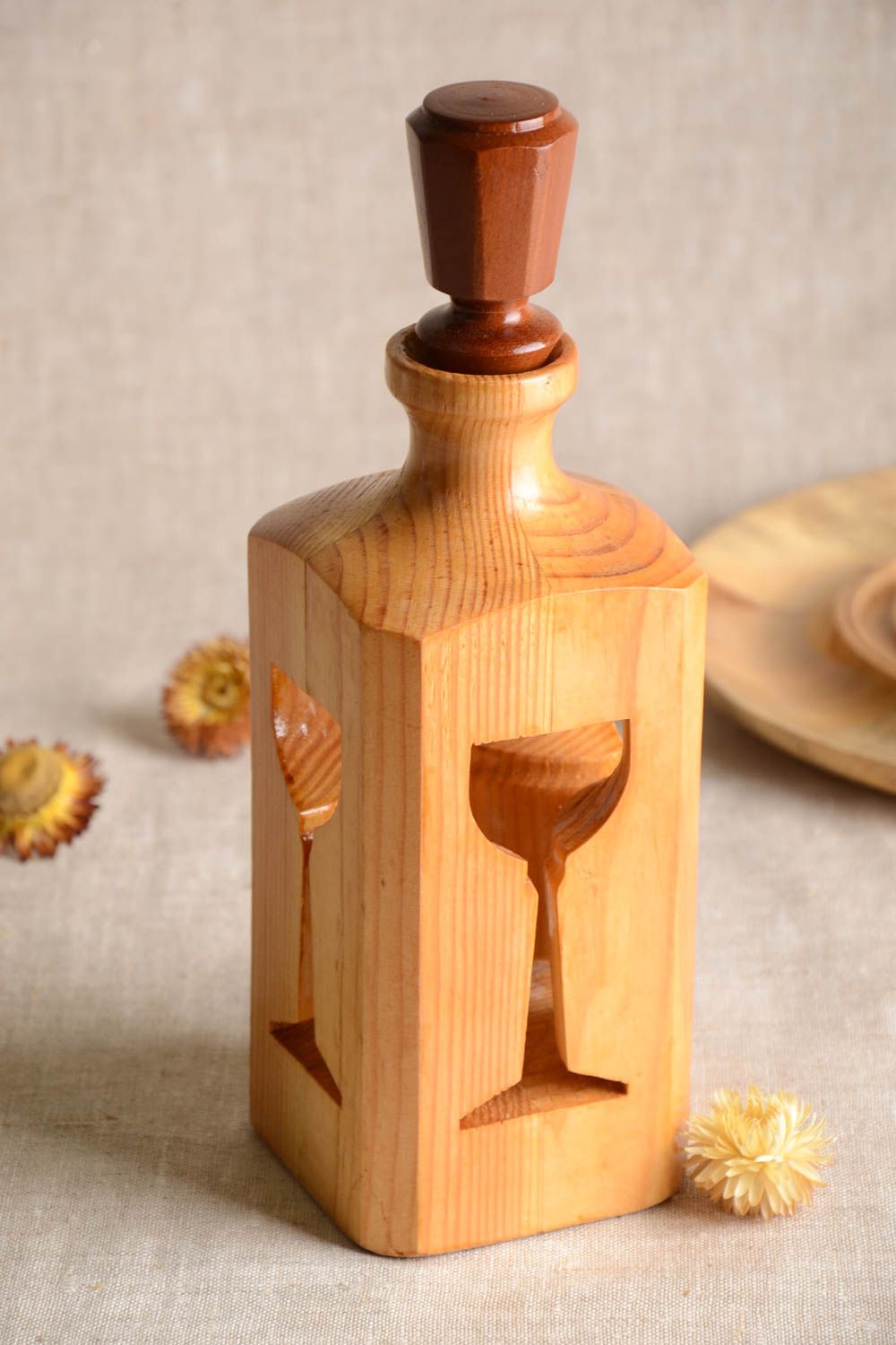 Wooden handmade square bottle for home décor 1 lb photo 1