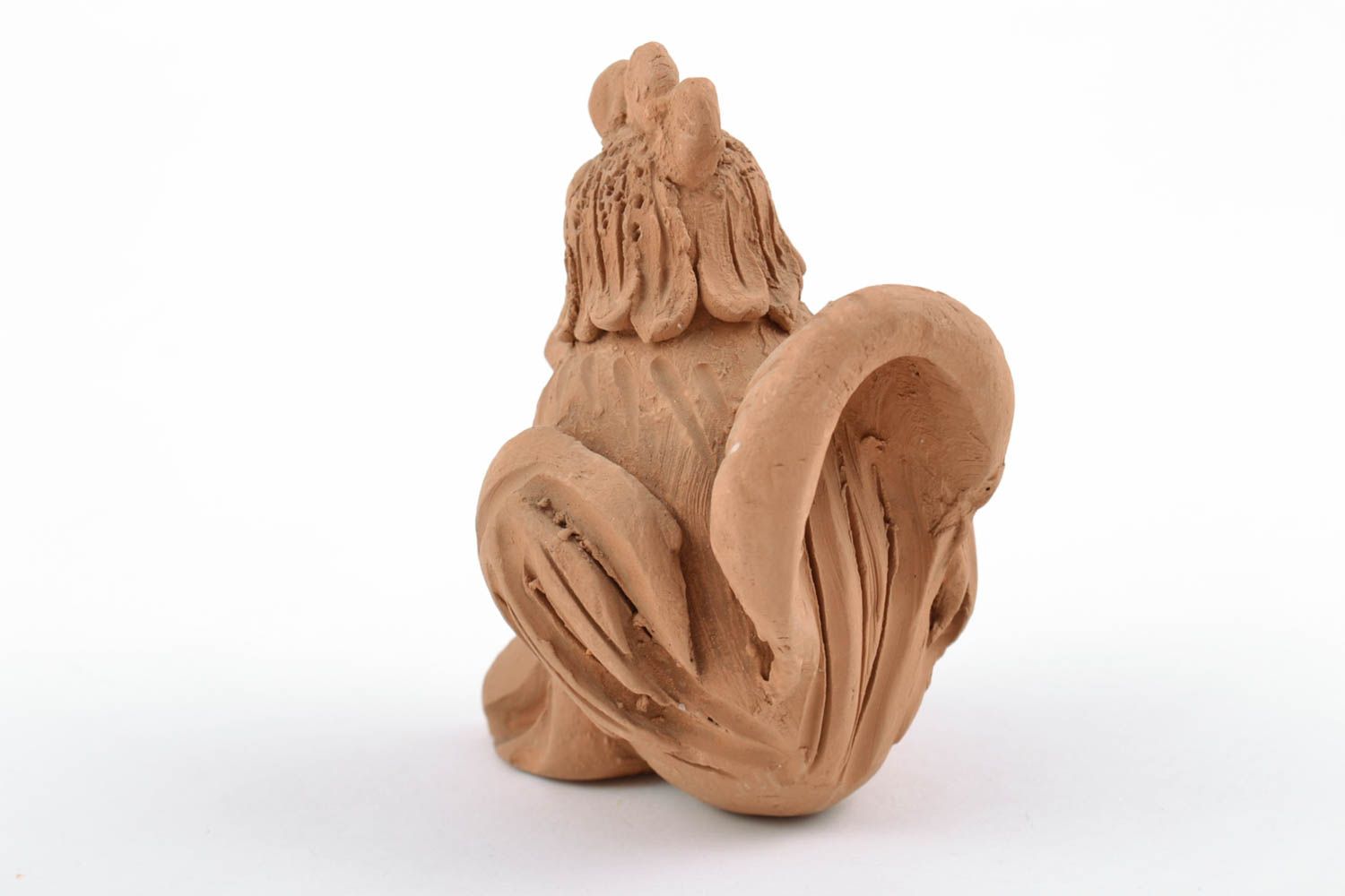 Small handmade designer brown clay figurine of rooster photo 5