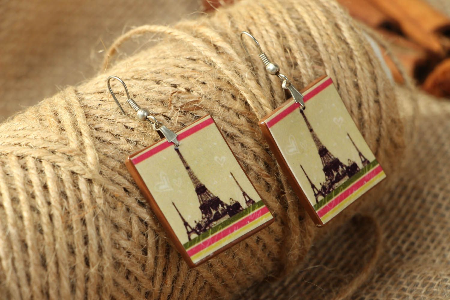 Earrings with a painting of Paris  photo 3