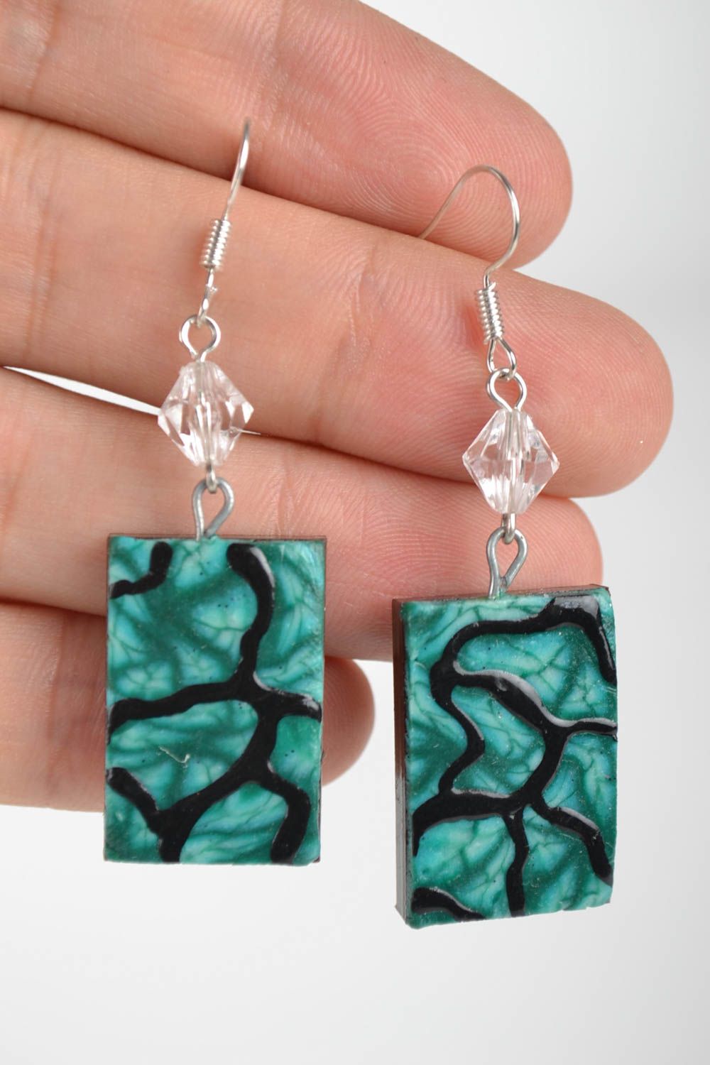 Square handmade polymer clay earrings designer unique accessories for woman photo 5
