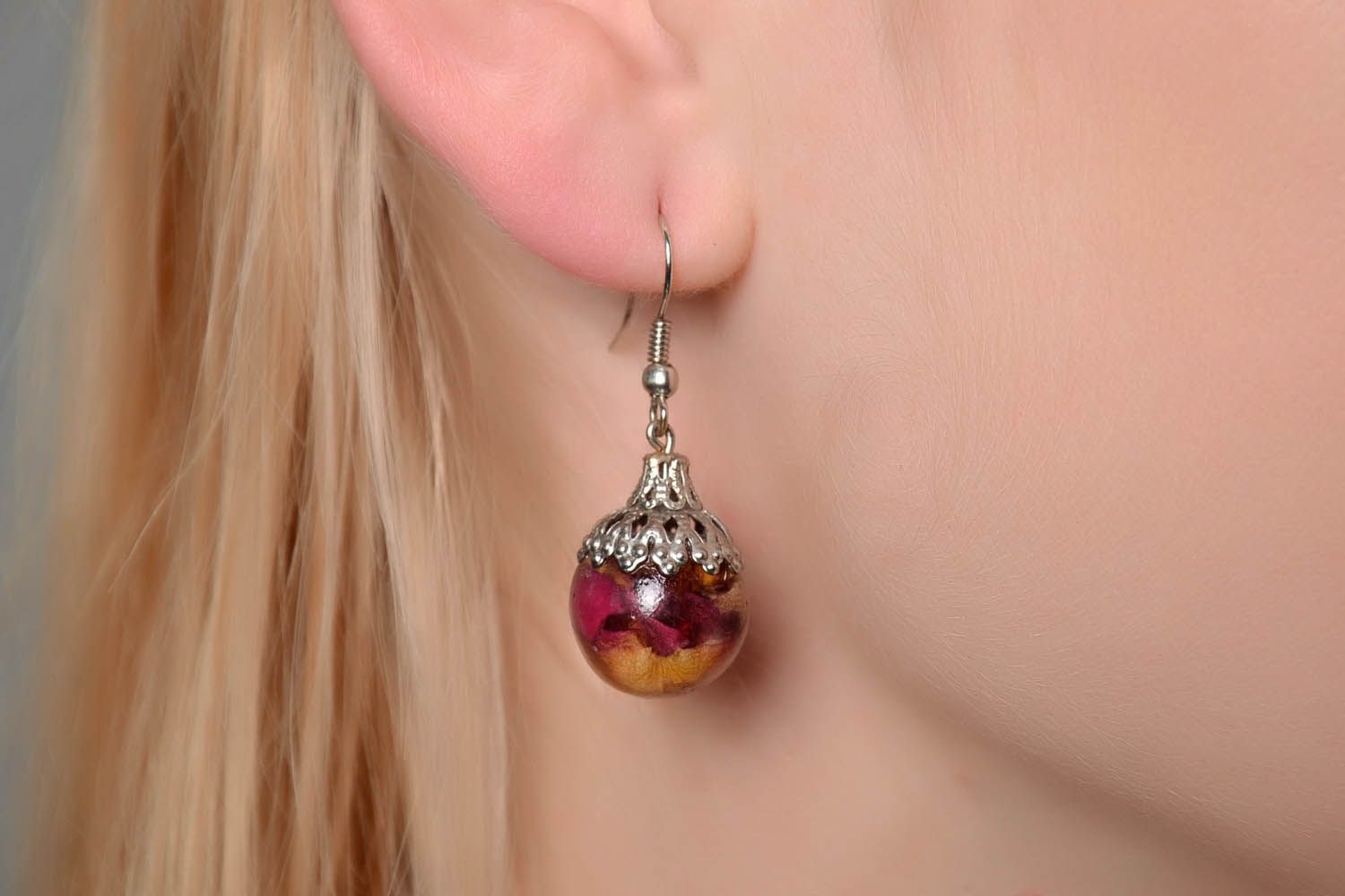 Earrings with Real Roses photo 3