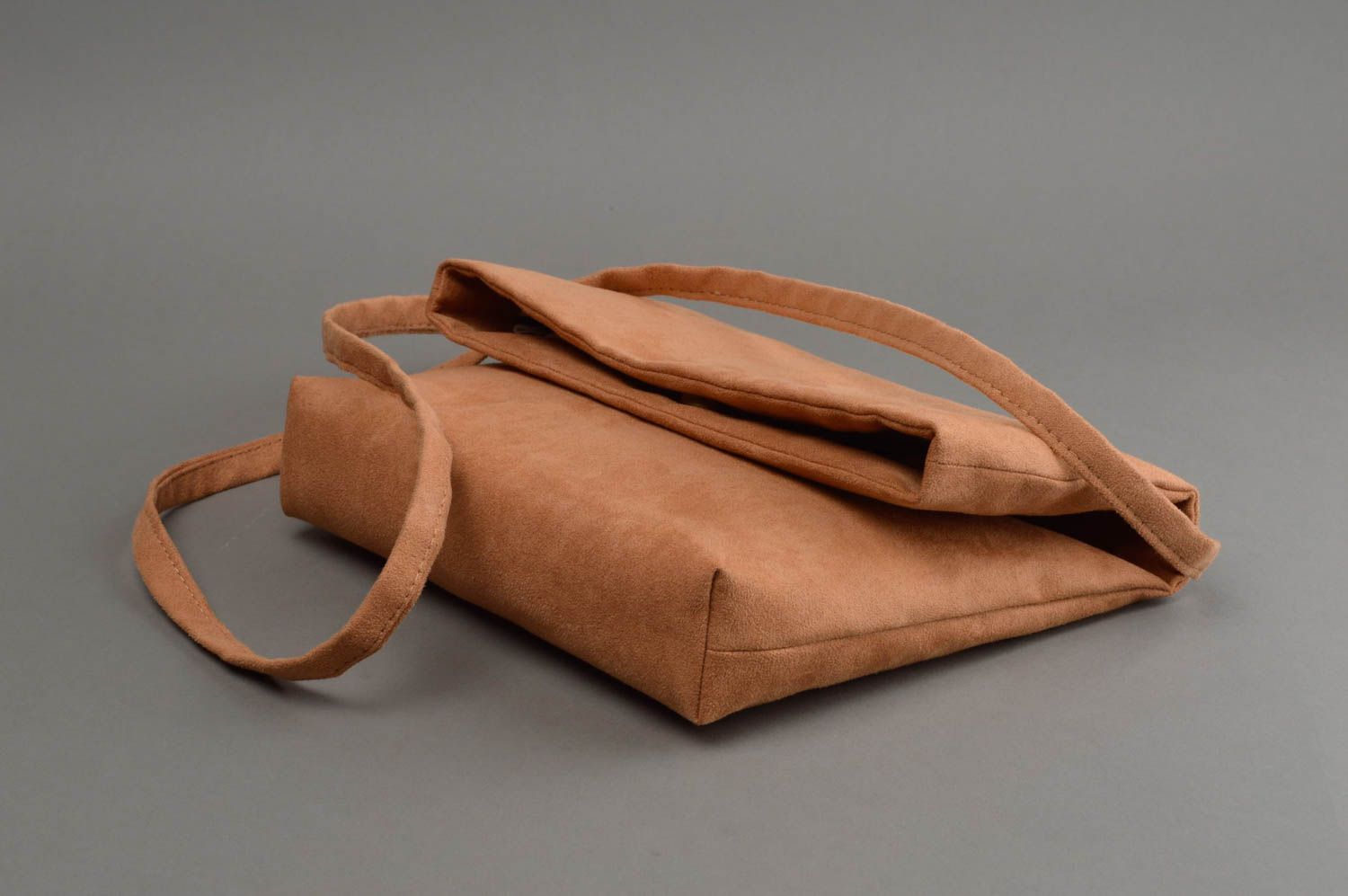 Suede bag handmade cloth purse light brown shoulder bag women accessories photo 2