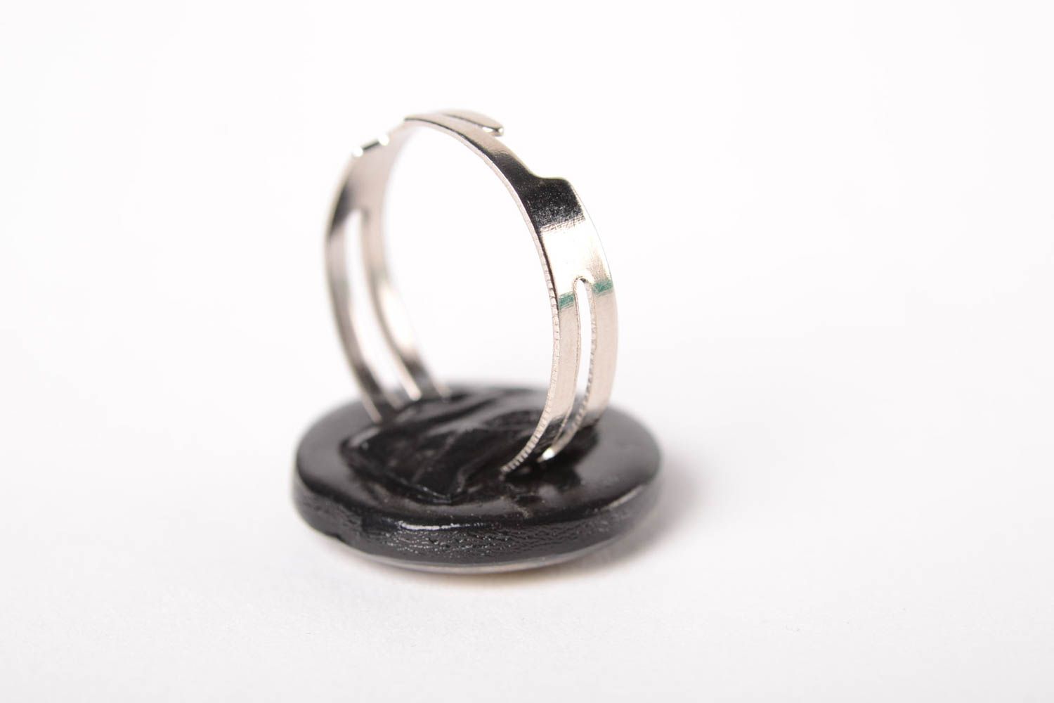 Beautiful plastic ring handmade jewelry stylish decoupage women present photo 5