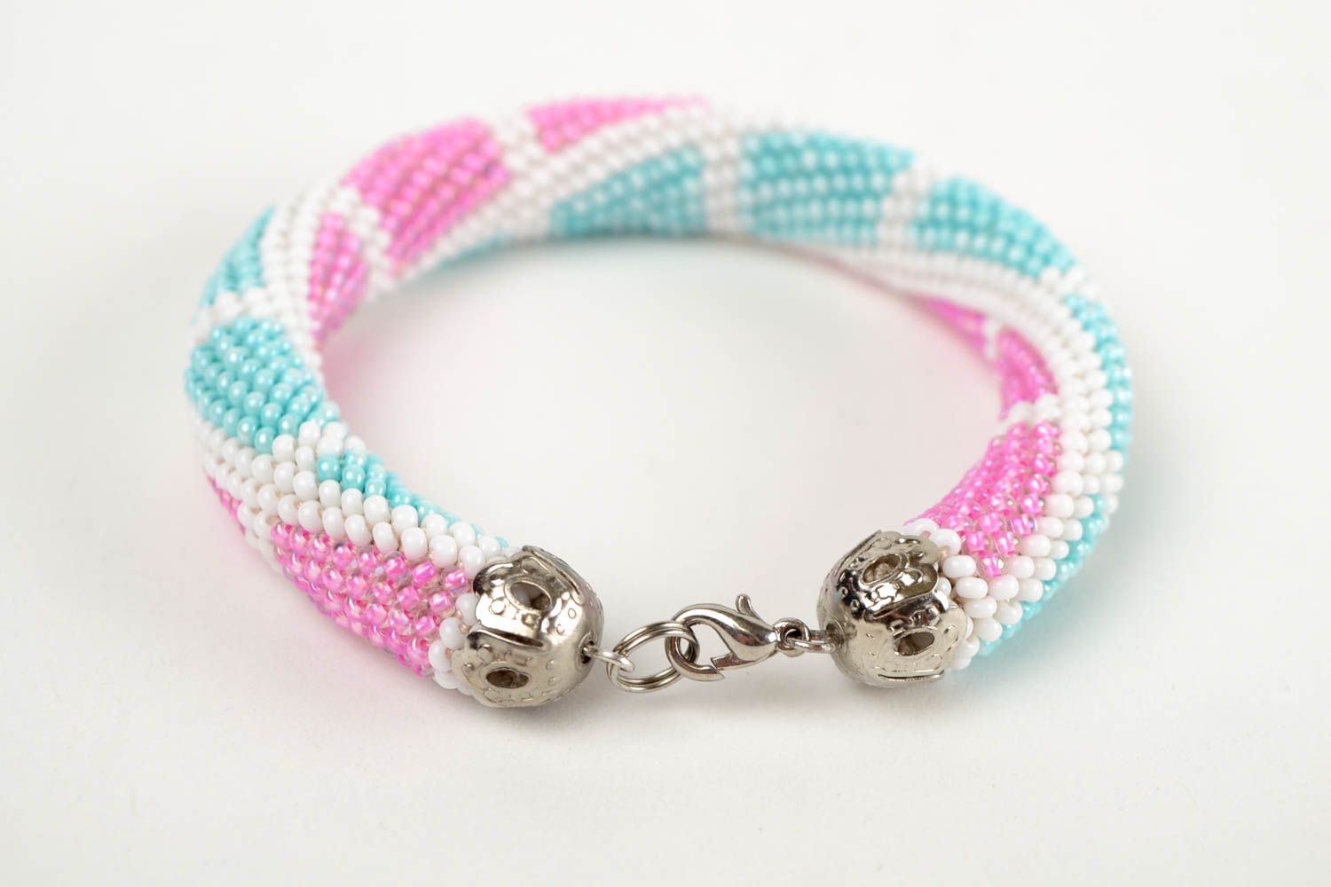 Bracelet perles de rocaille Bijou fait main rose-bleu Cadeau pour femme photo 5