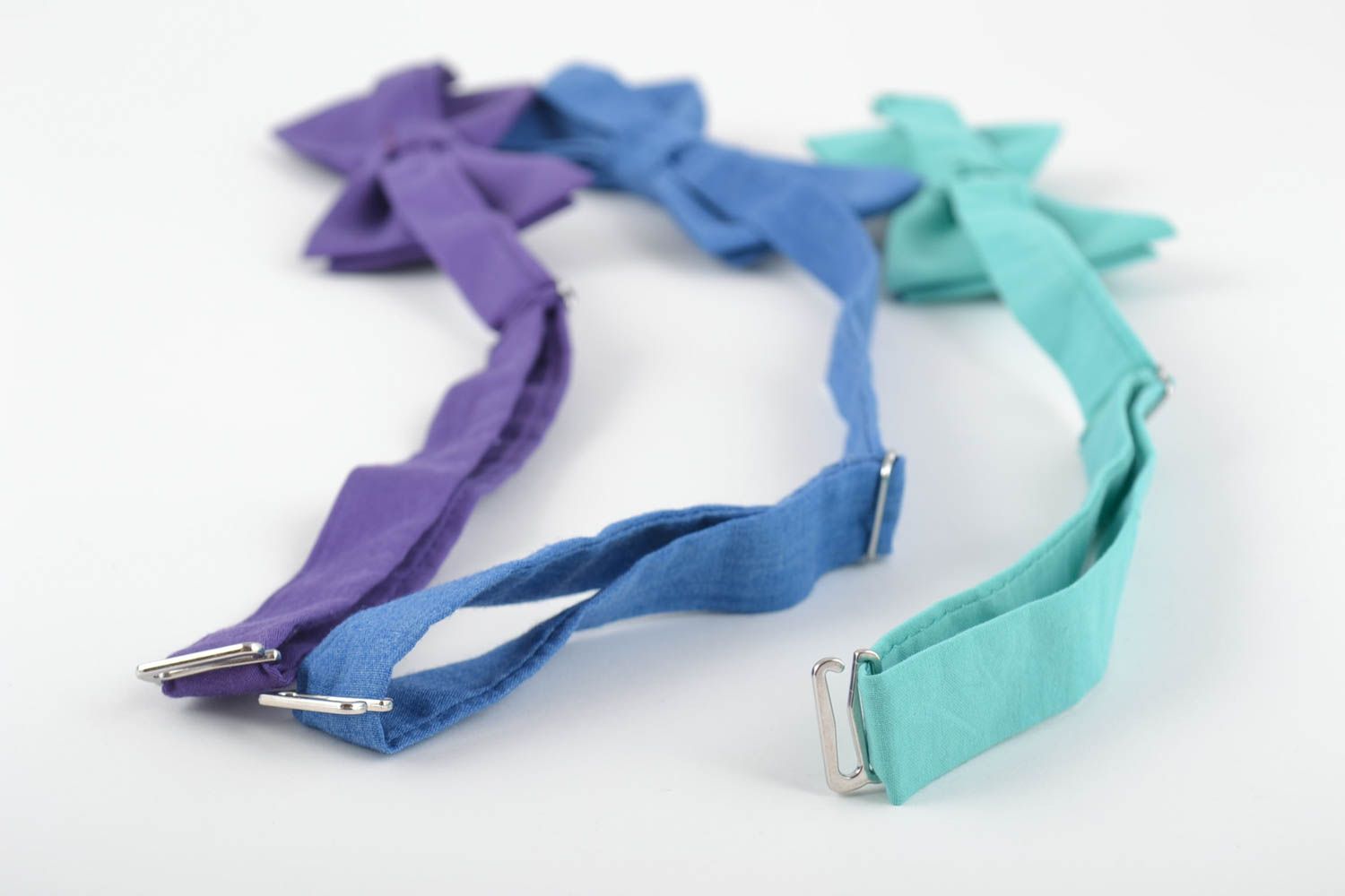 Set of 3 handmade designer unusual cotton fabric bow ties photo 2