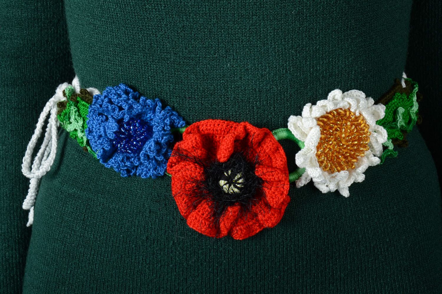 Unusual beautiful handmade women's crochet flower belt photo 1
