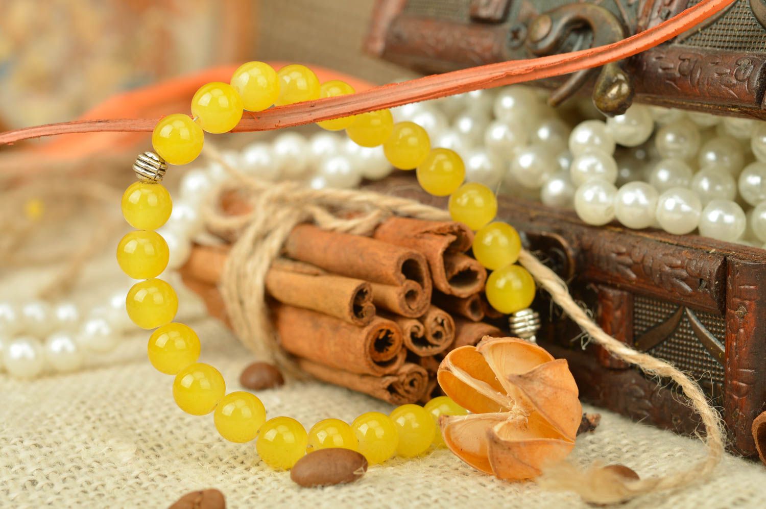 Handmade designer women's wrist bracelet with bright yellow neon beads photo 1