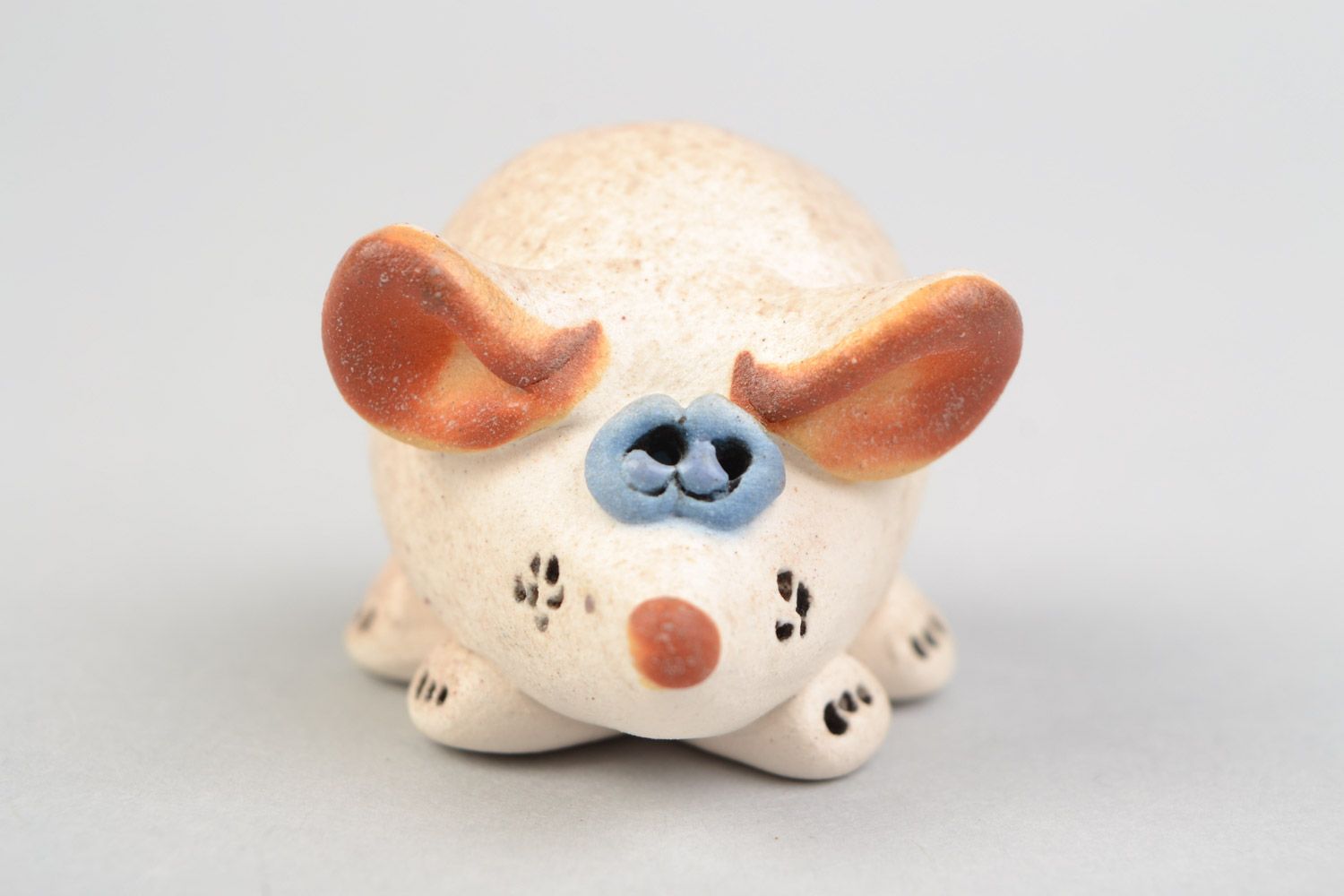 Handmade designer clay figurine of sad mouse painted with glaze photo 3