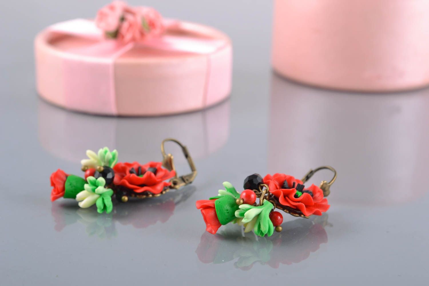 Polymer clay flower earrings Poppies photo 1