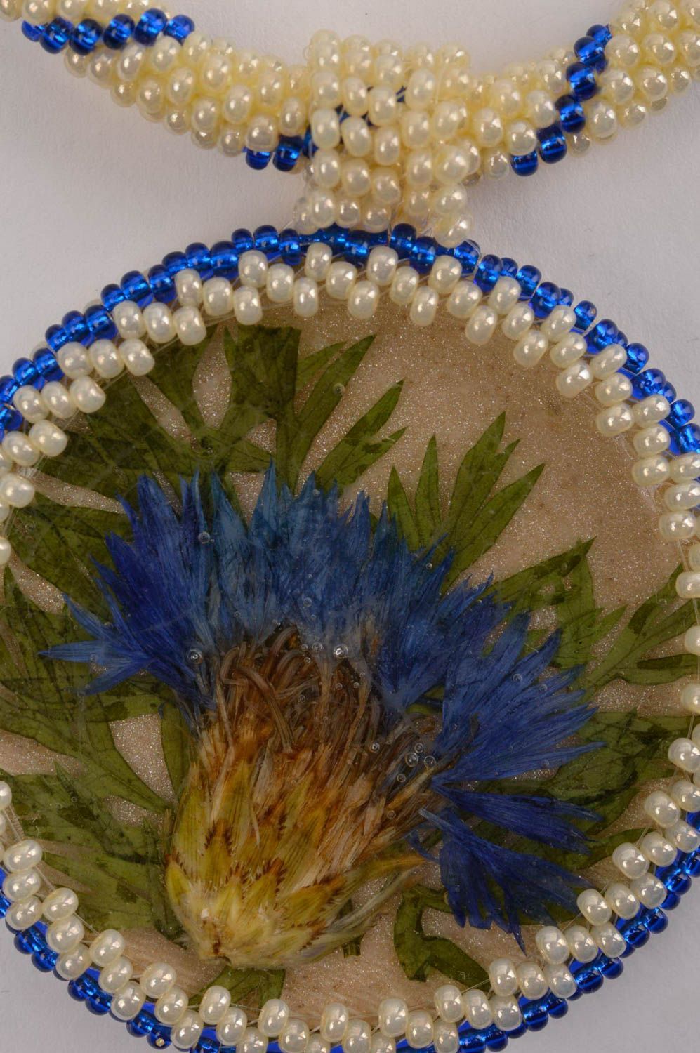 Pendentif bleu fleur Collier fait main perles de rocaille Cadeau pour femme photo 3