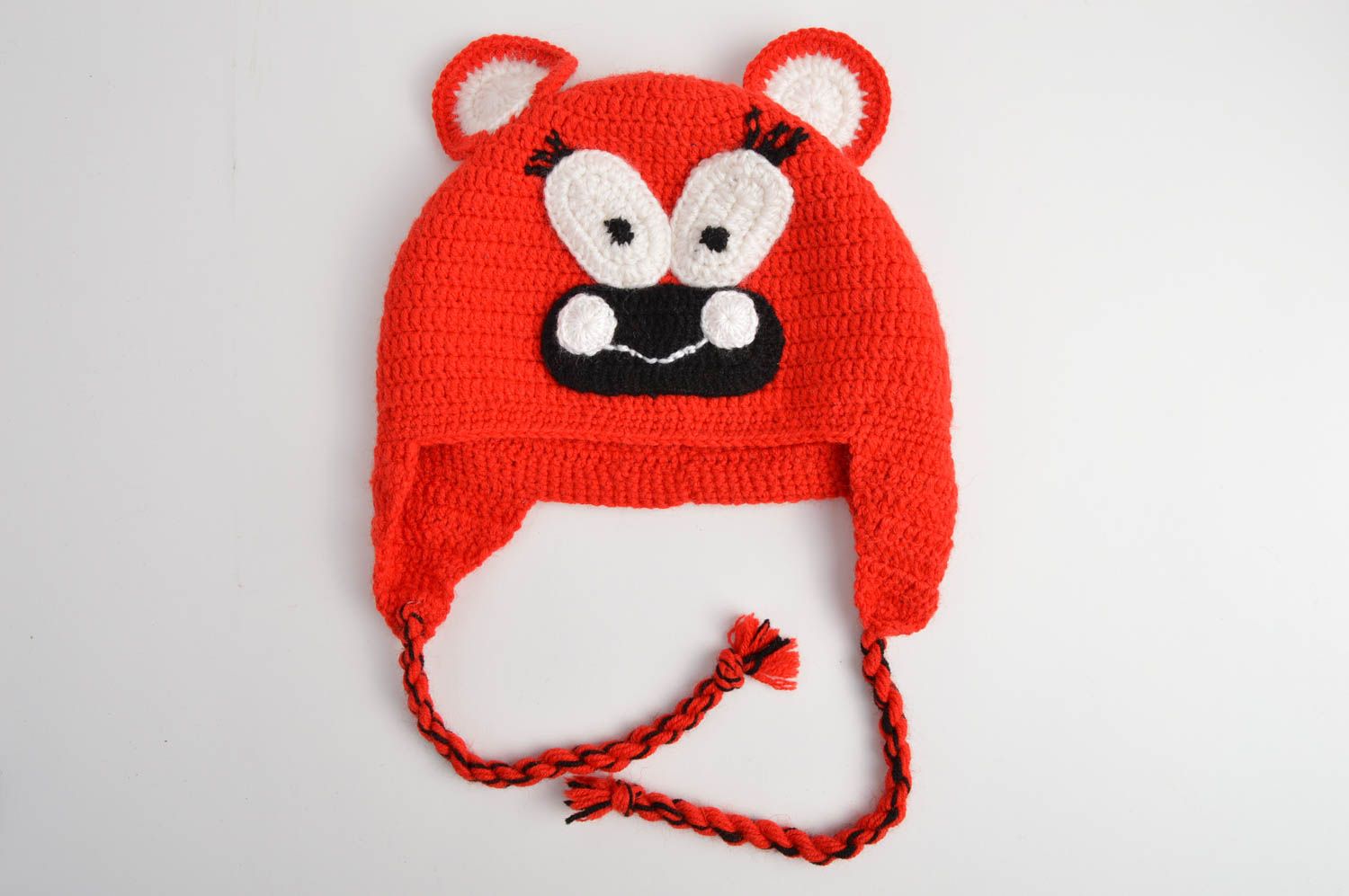 Bonnet tricot fait main Chapeau au crochet Accessoire d'hiver pour enfant rouge photo 3