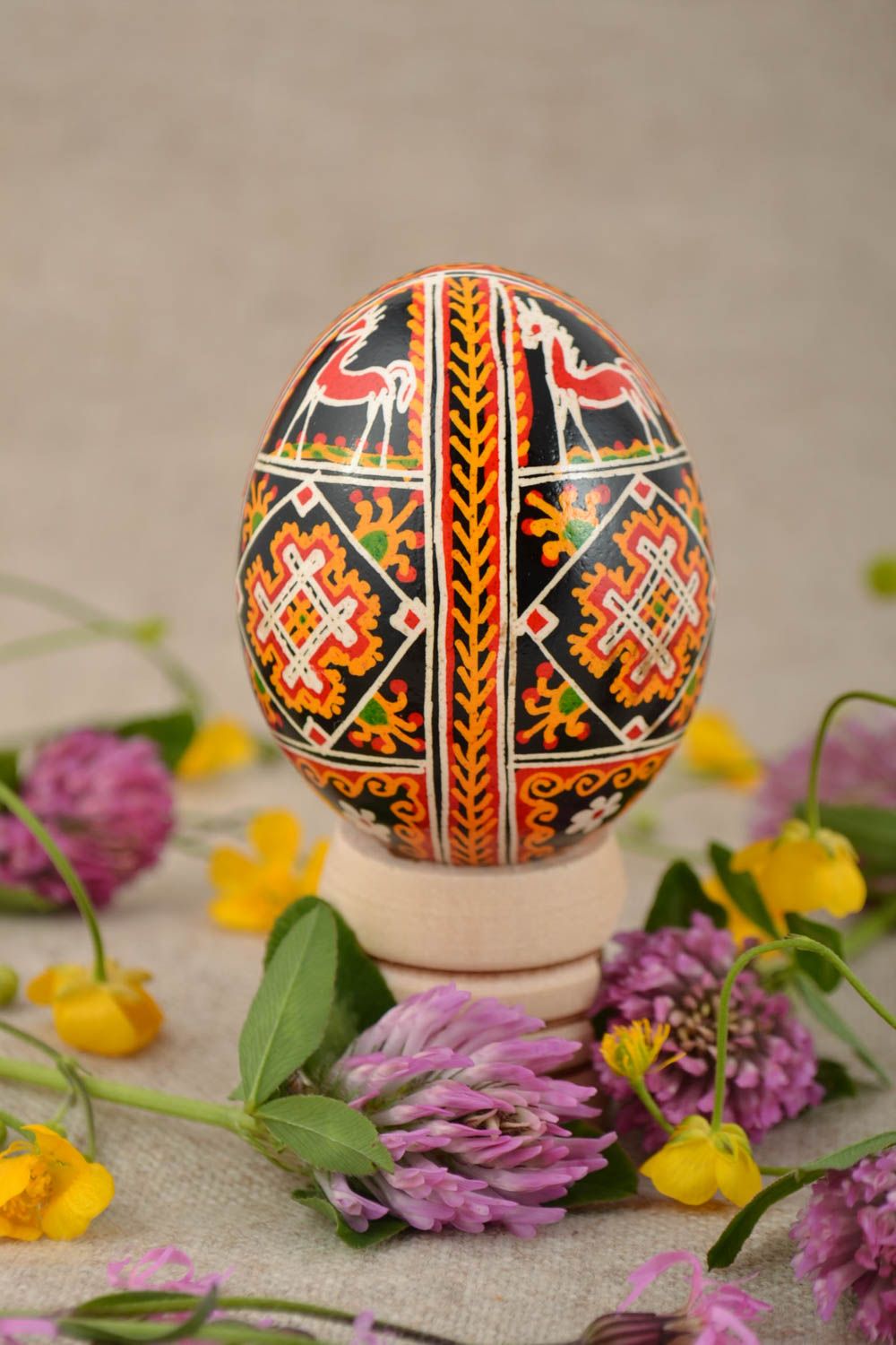 Unusual handmade painted Easter egg with animals pattern photo 1