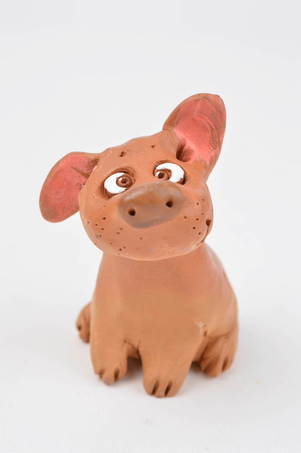 Handmade Hund Tier Figur Keramik Deko Wohnzimmer Dekoration klein braun schön foto 2