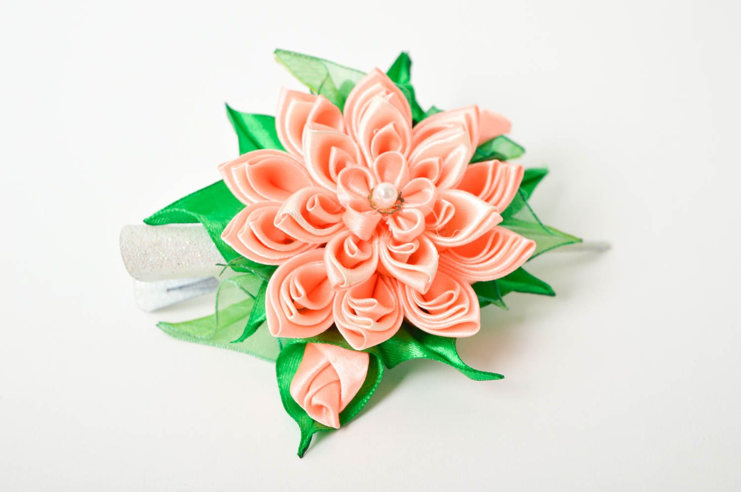 Flower barrette handmade satin hair clip with flowers present for friend photo 2