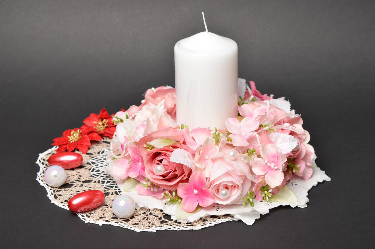 Bougie de mariage faite main Bougie décorée de fleurs roses Accessoires mariage photo 1