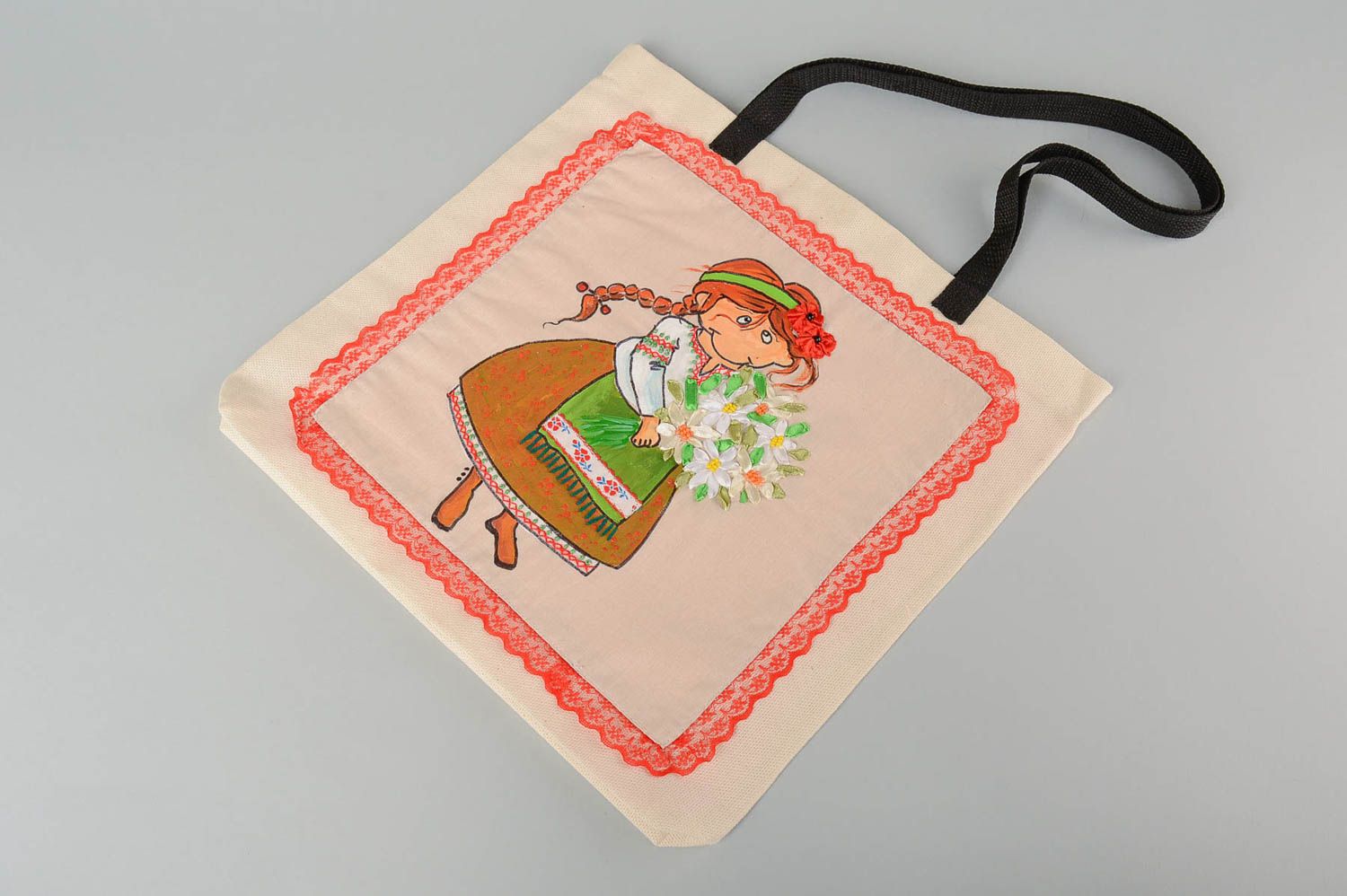 Handmade textile bag with painting designer large bag fabric shoulder bag photo 2