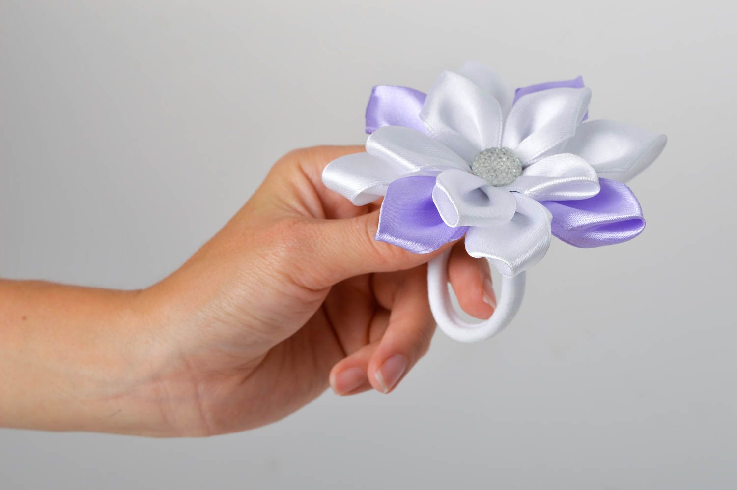 Beautiful handmade flower scrunchie childrens hair tie designer hair accessories photo 2