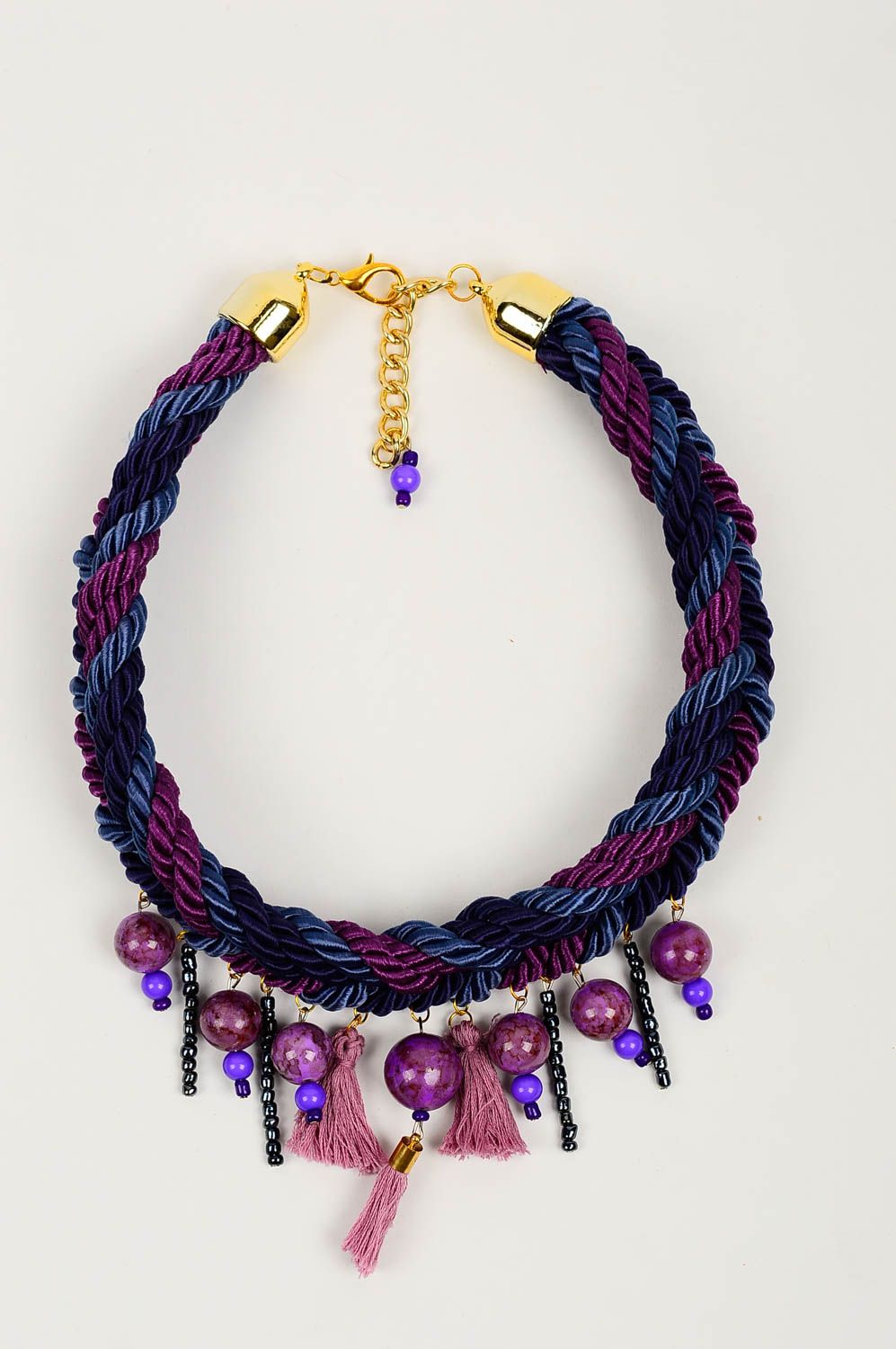 Handmade textile elegant necklace evening stylish necklace beaded jewelry photo 2