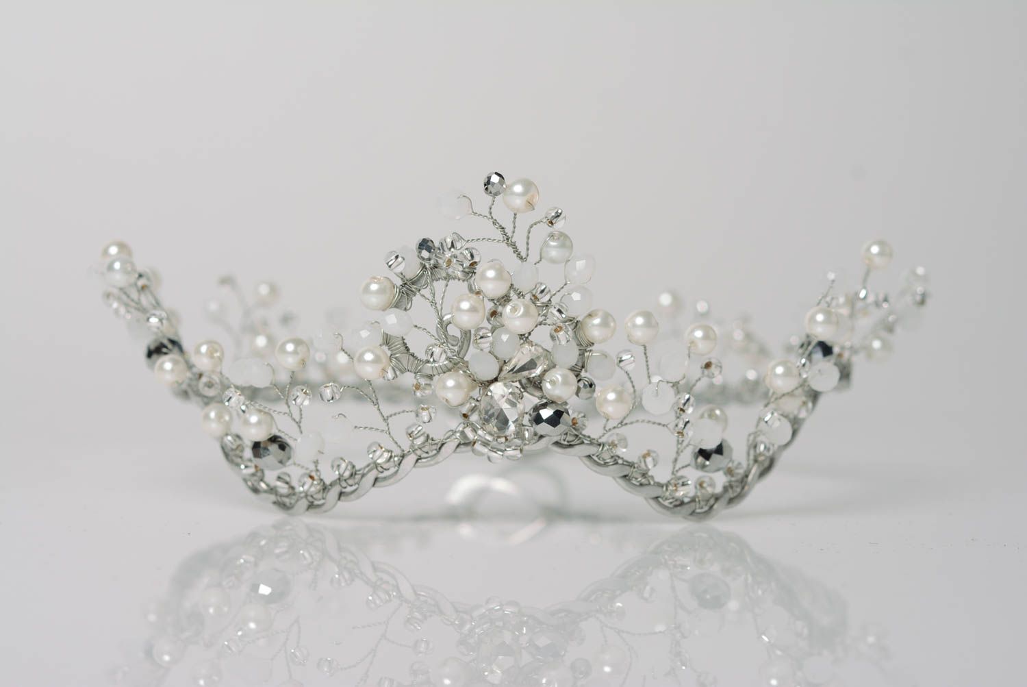 Handmade designer wire tiara with beads women's hair accessory Snow Queen photo 1