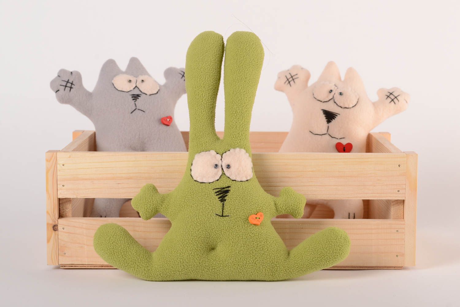 Handmade cute beautiful toy unusual green funny toy textile animal toy photo 1