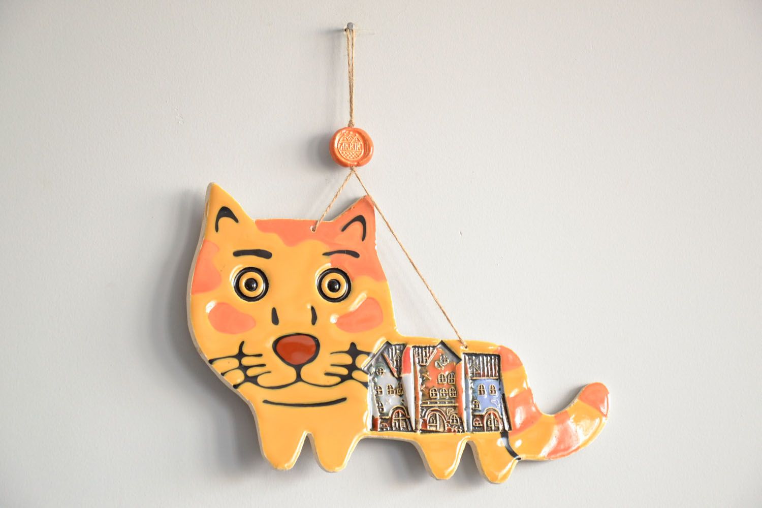 Suspension décorative en argile Chat multicolore photo 1