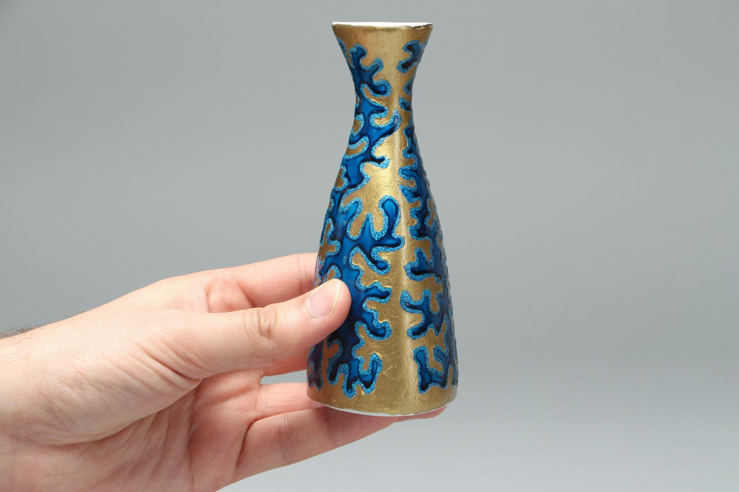 5 oz 5 inches Chinese style ceramic gold&blue flower vase 0,25 lb photo 4