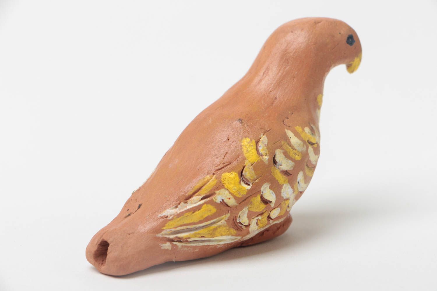 Petit sifflet en céramique écologique fait main brun en forme d'oiseau photo 2