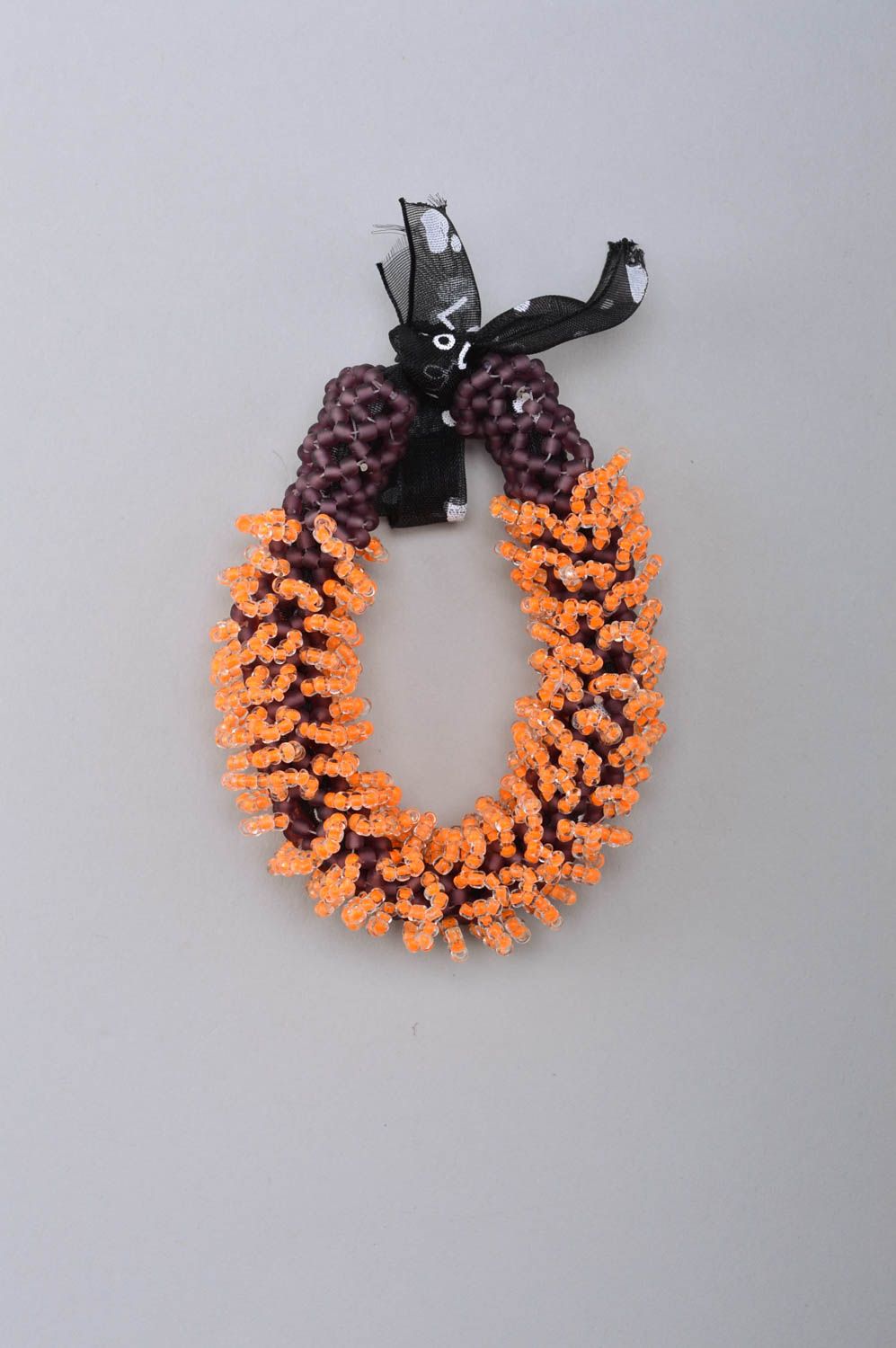 Bracelet en perles de rocaille Bijou fait main orange sur rubans Cadeau femme photo 2