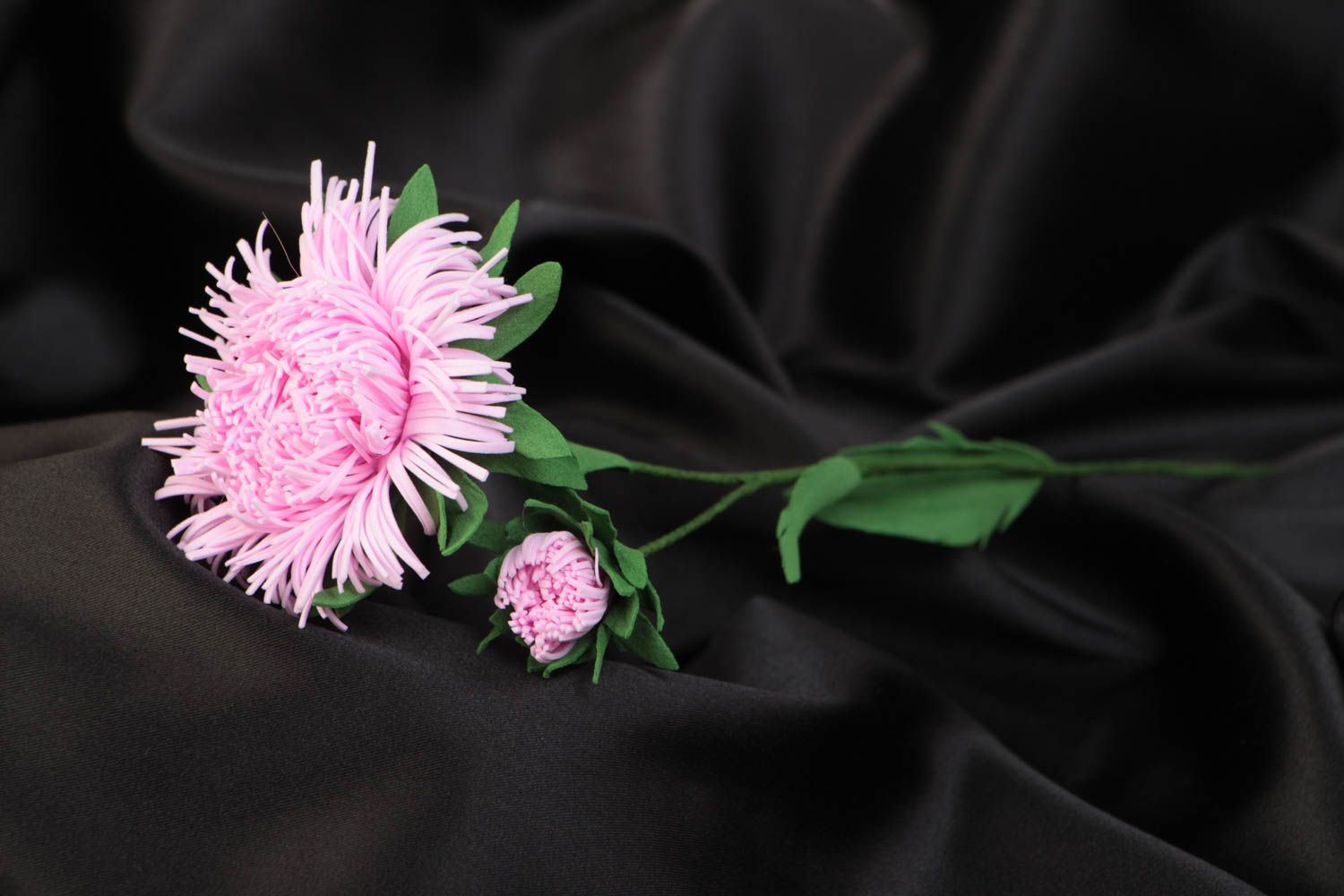 Handmade volume artificial foamiran flower pink aster for interior decoration photo 1