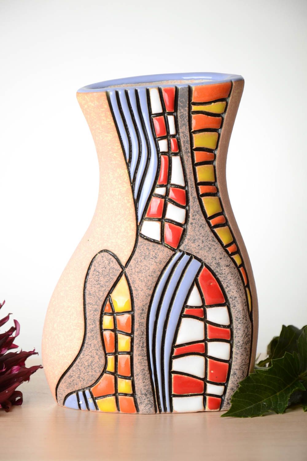 Vase argile fait main Déco maison insolite multicolore Cadeau original photo 1