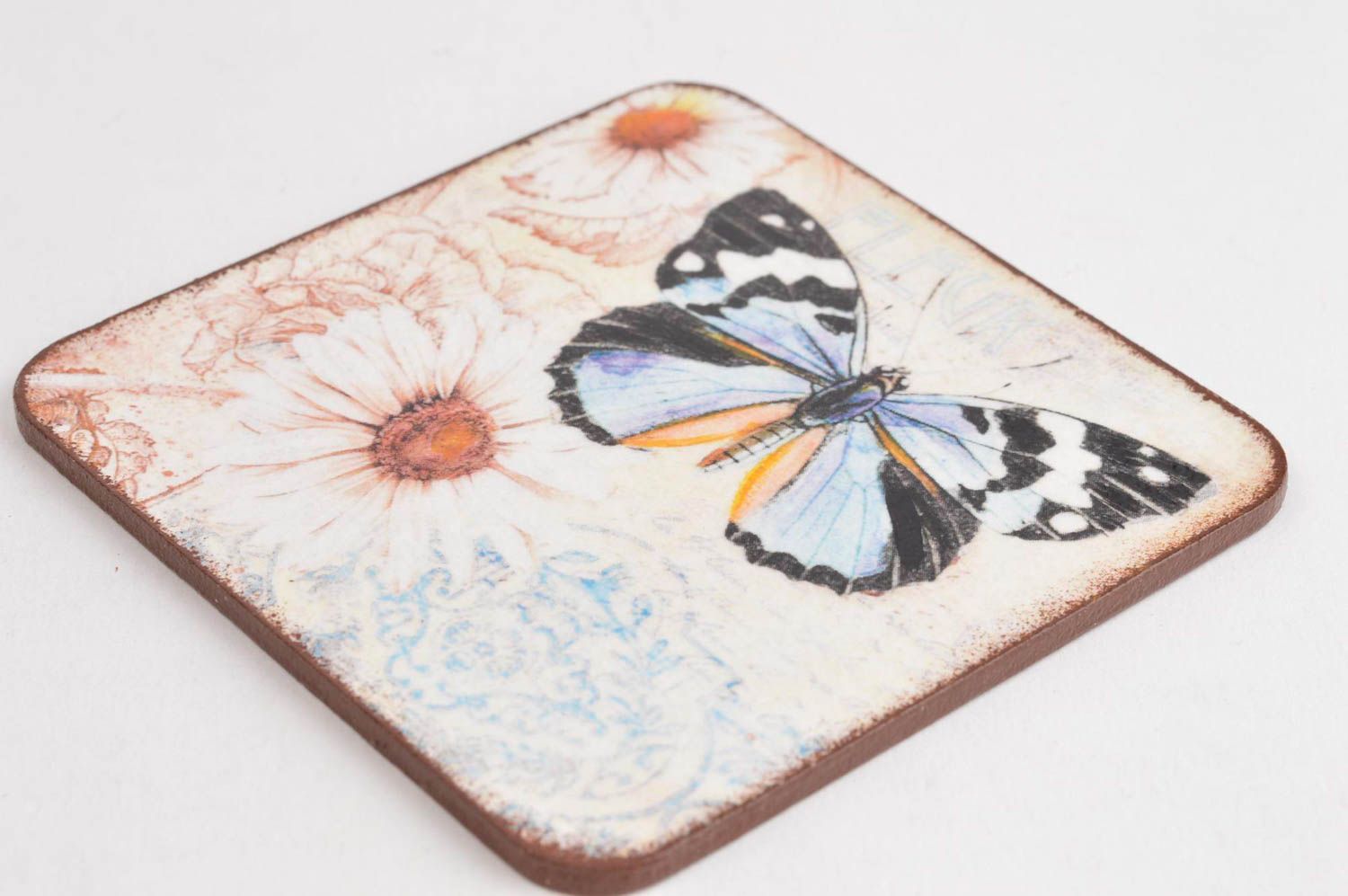 Handmade decoupage coaster square painted coaster unusual stand for ware photo 3