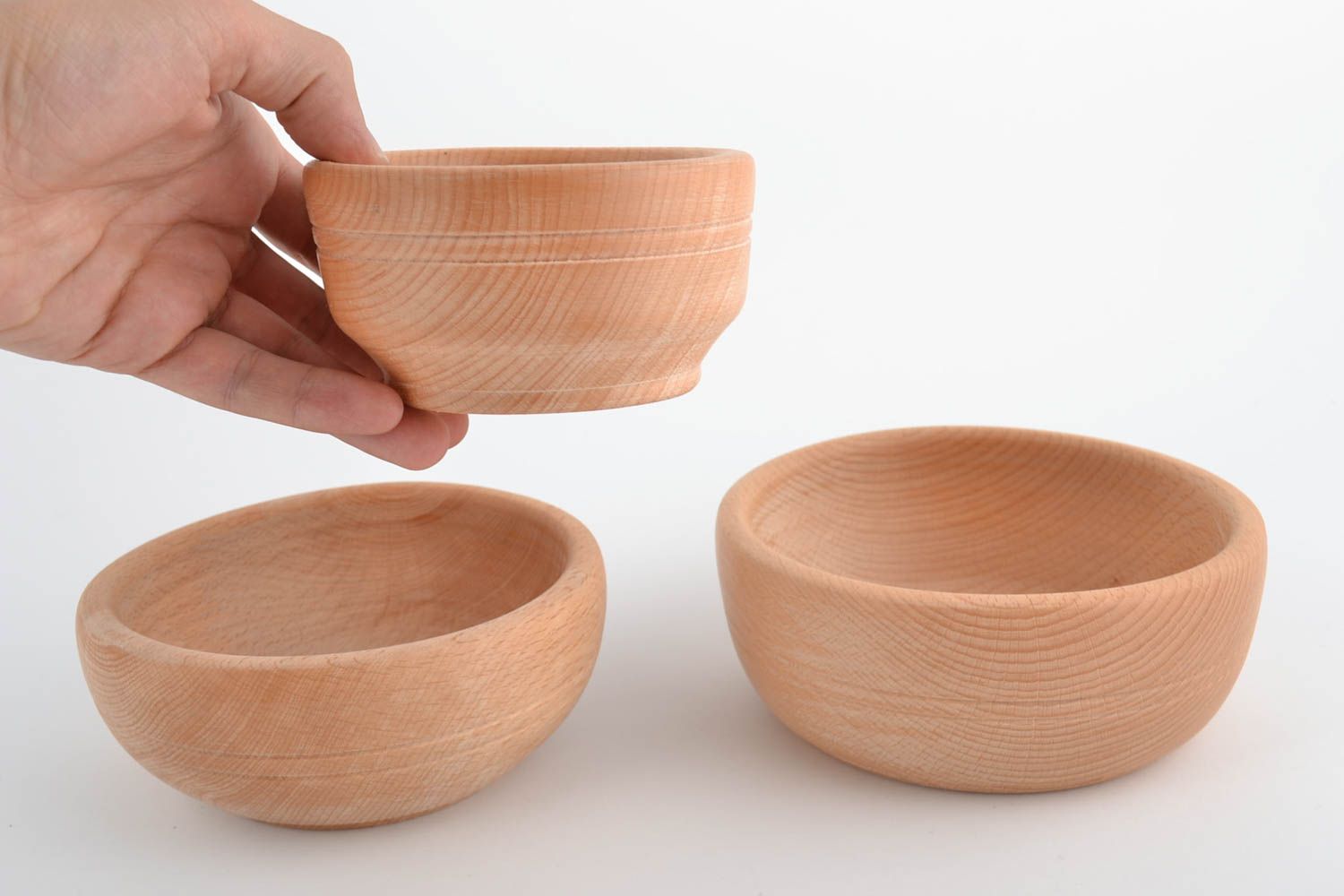 Set of decorative handmade wooden bowls  3 pieces 300 ml 500 ml and 700 ml photo 2