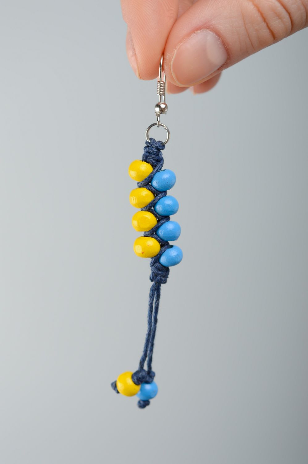 Macrame earrings with wooden beads photo 4