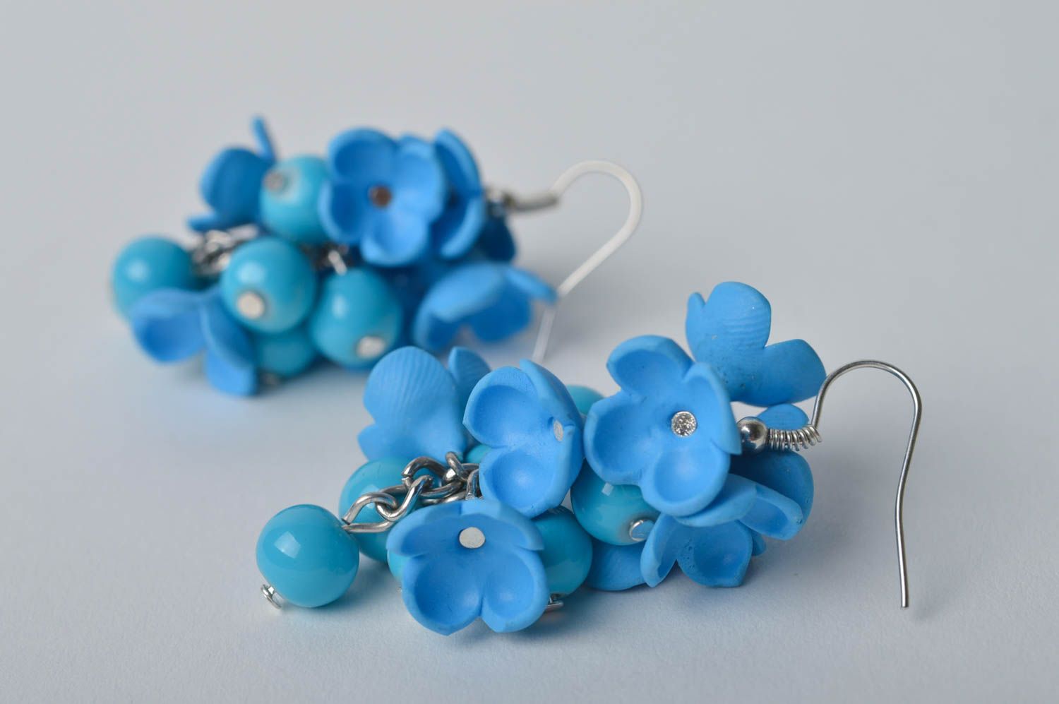 Boucles d'oreilles pendantes Bijou fait main jolies fleurs bleues Cadeau femme photo 5