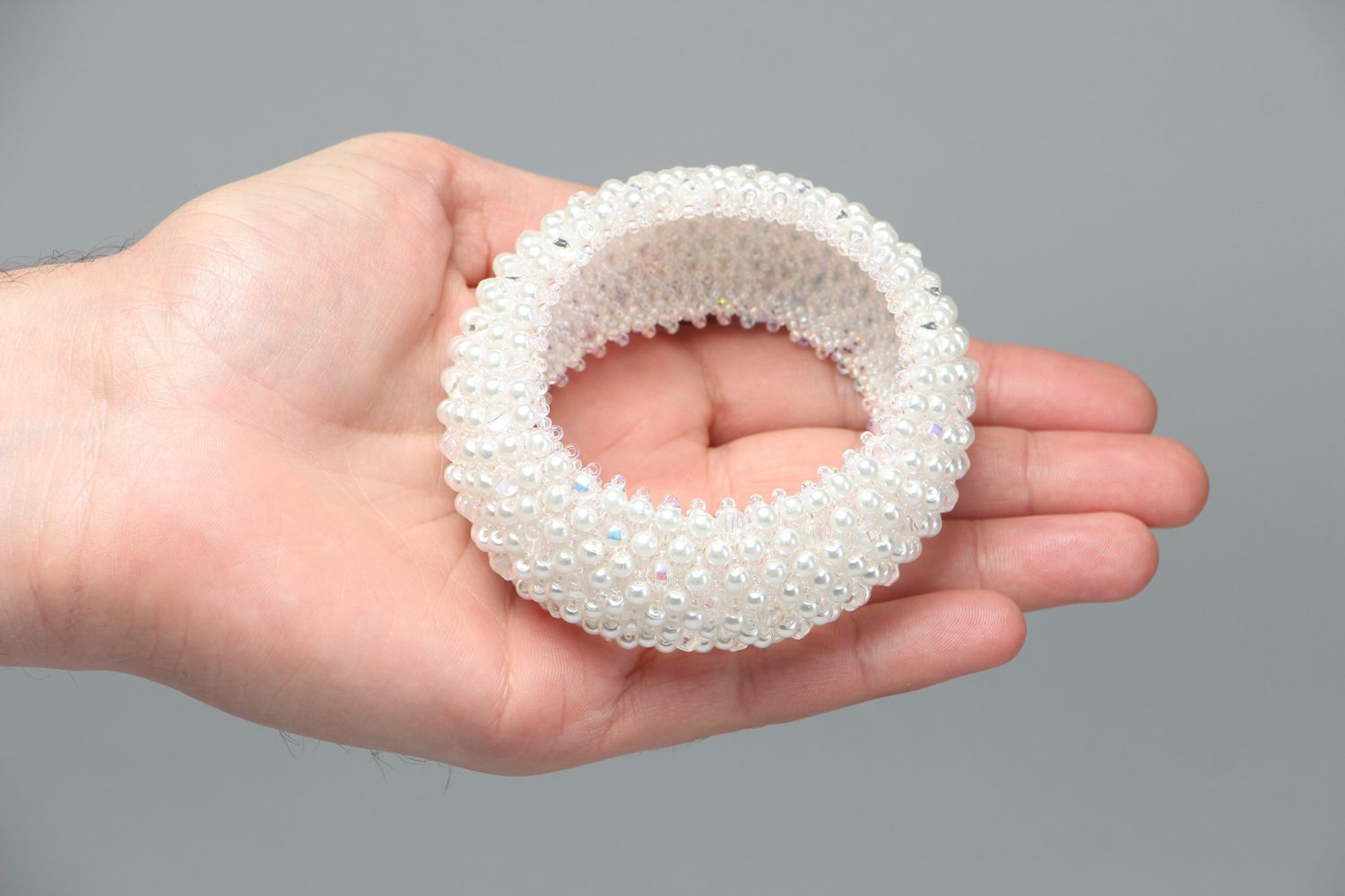 Bracelet en perles de rocaille artisanal blanc photo 3
