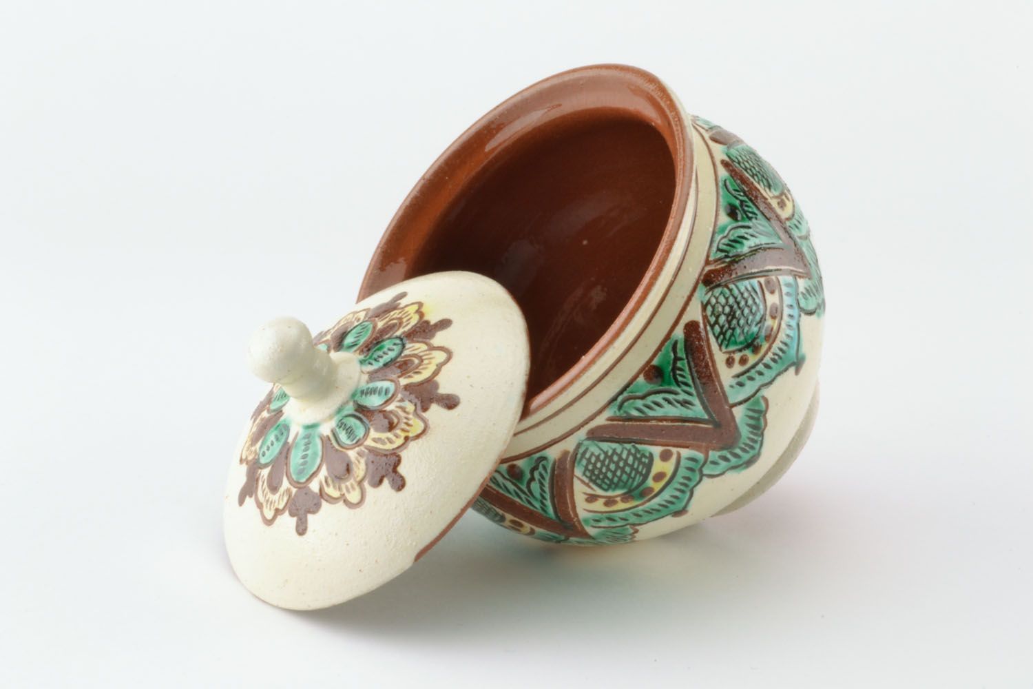 Pote de cerâmica pintado artesanal com tampa  foto 4