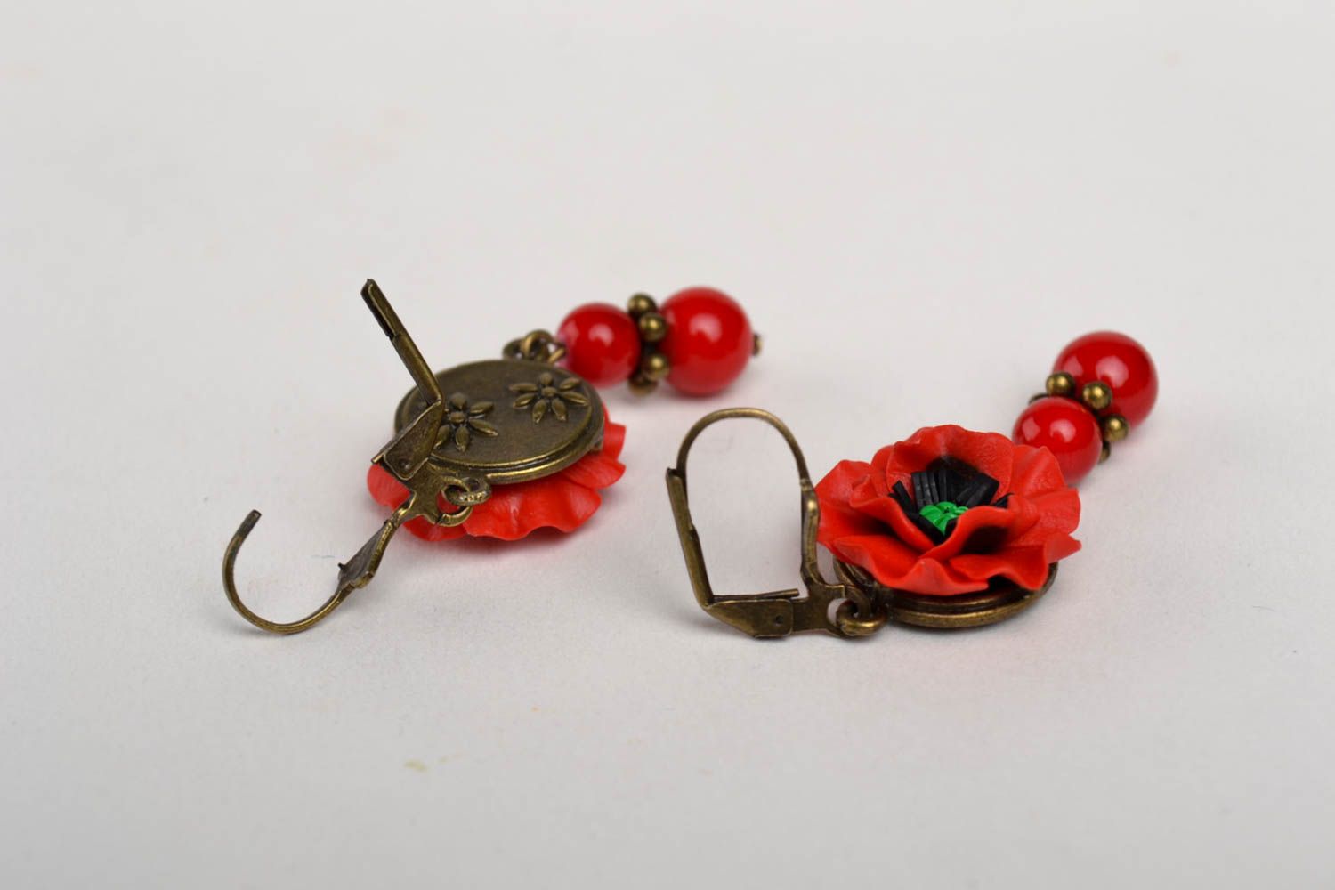 Handmade designer stylish earrings red poppies earrings elegant jewelry photo 4