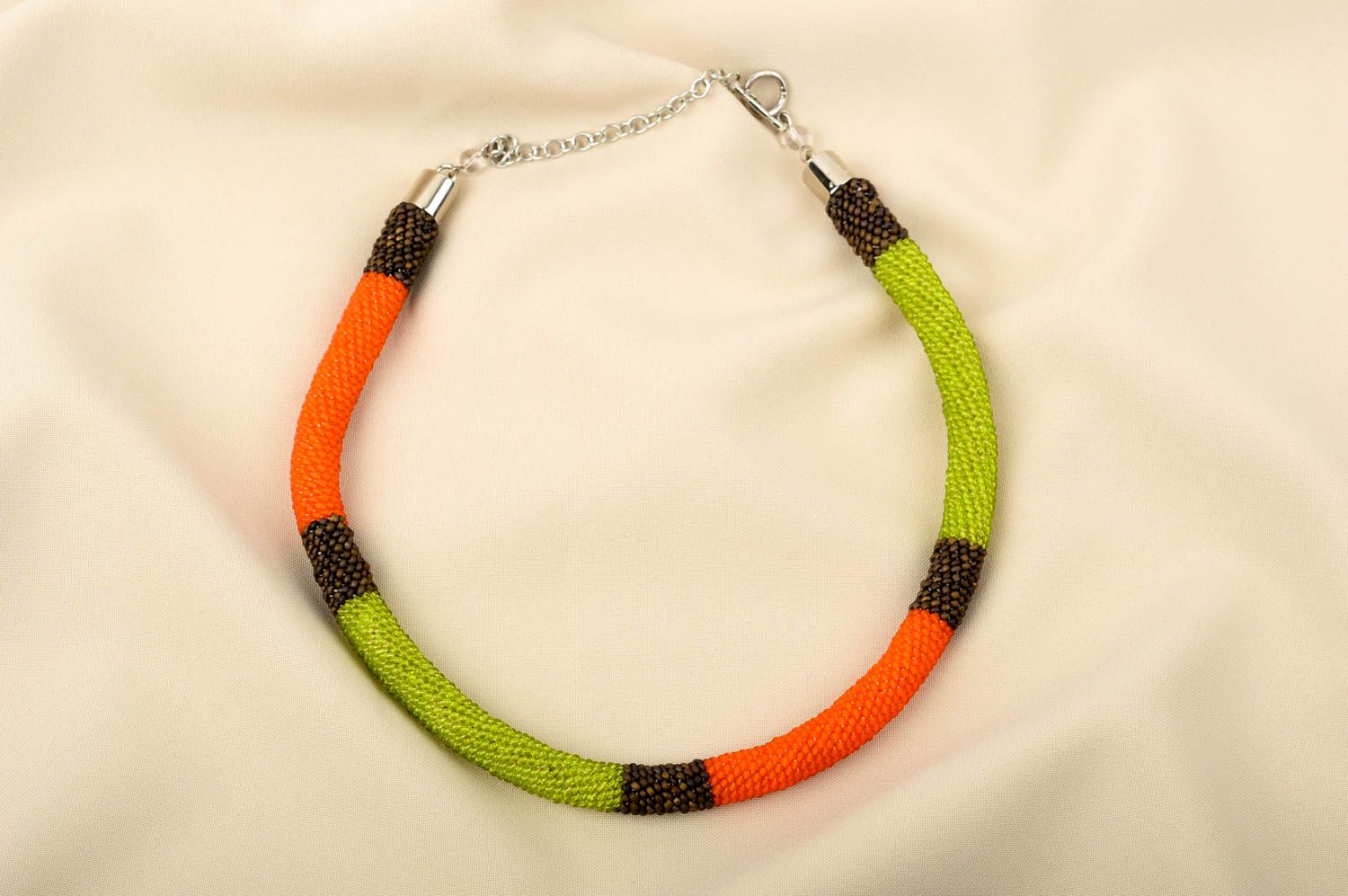 Handmade grün orange Damen Collier Glasperlen Halskette Designer Schmuck  foto 1
