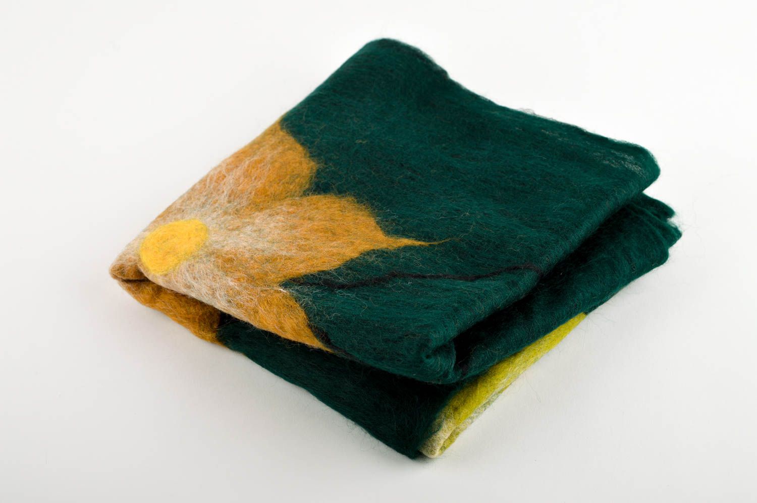 Écharpe laine de mérinos faite main Châle femme vert foncé fleur Cadeau original photo 4