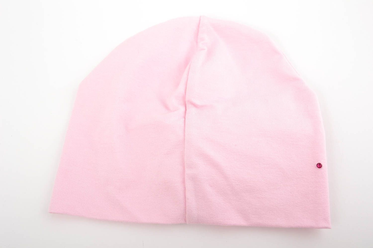 Шапочка для девочки хэнд мейд с цветком весенняя шапка розовая модная шапка фото 2