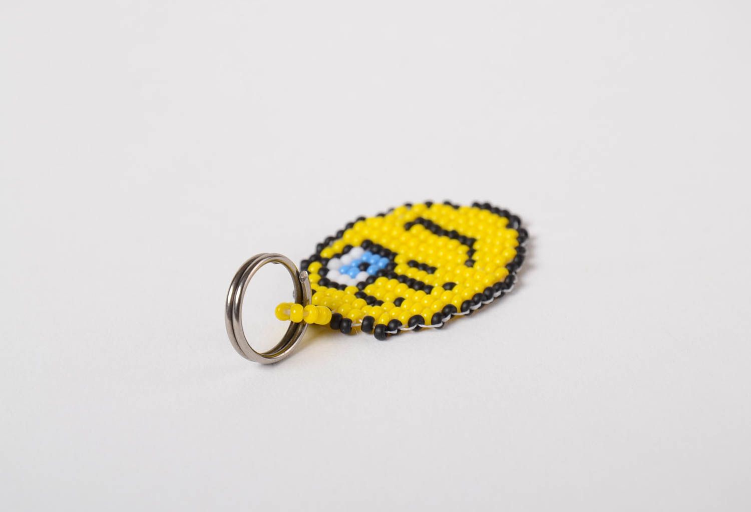Porte-clés smiley jaune rond en perles de rocaille fait main cadeau original photo 4