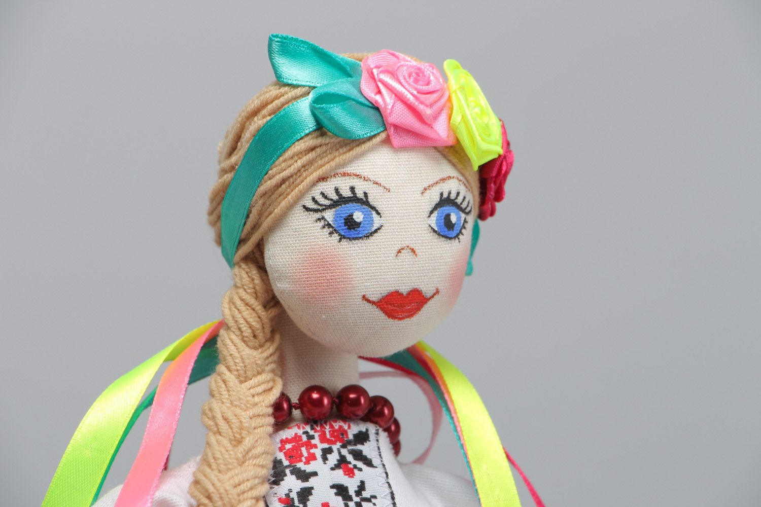 Handmade decorative textile collection doll in Ukrainian attire for home photo 3