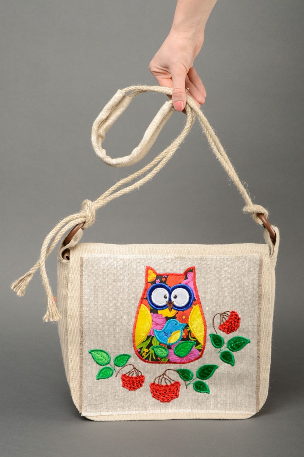 Linen shoulder bag Owl photo 1