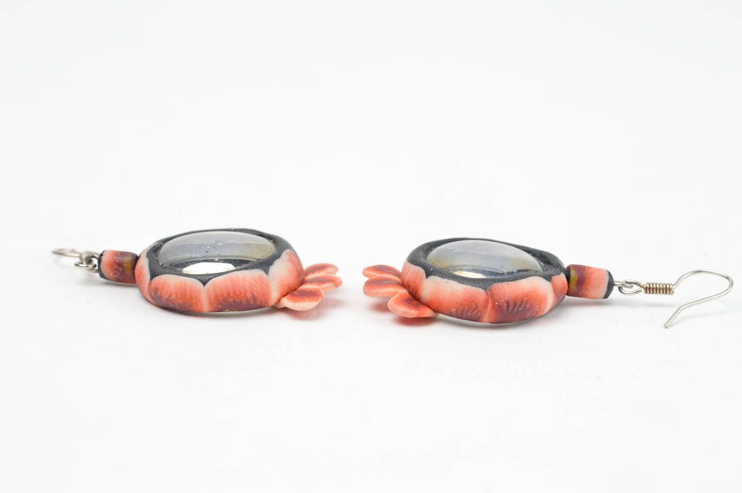 Beautiful handmade earrings stylish jewelry made of polymer clay red accessory photo 3