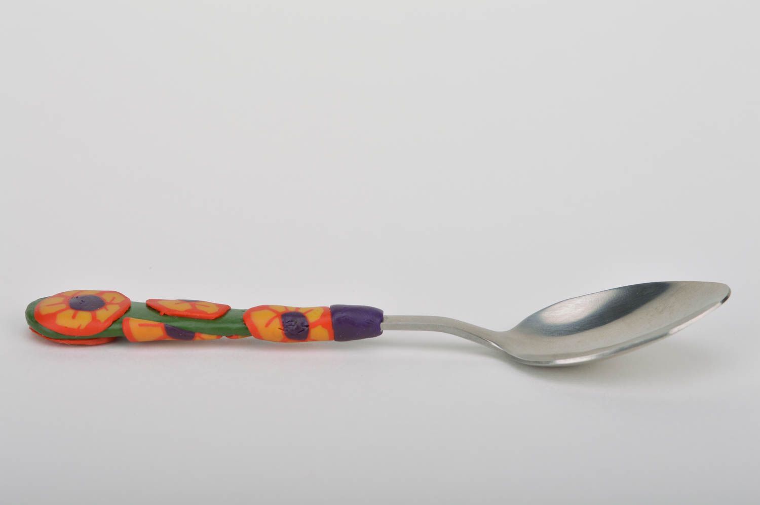 Unusual beautiful handmade designer teaspoon with polymer clay handle photo 5