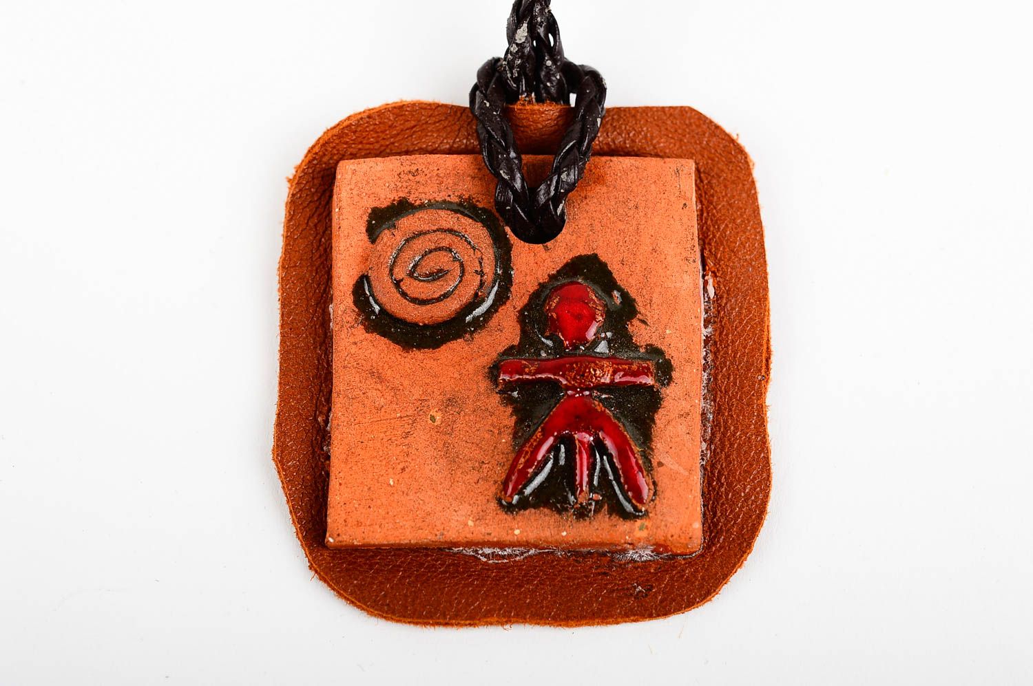 Handmade pendant clay pendant leather accessory beautiful bijouterie best gift photo 4