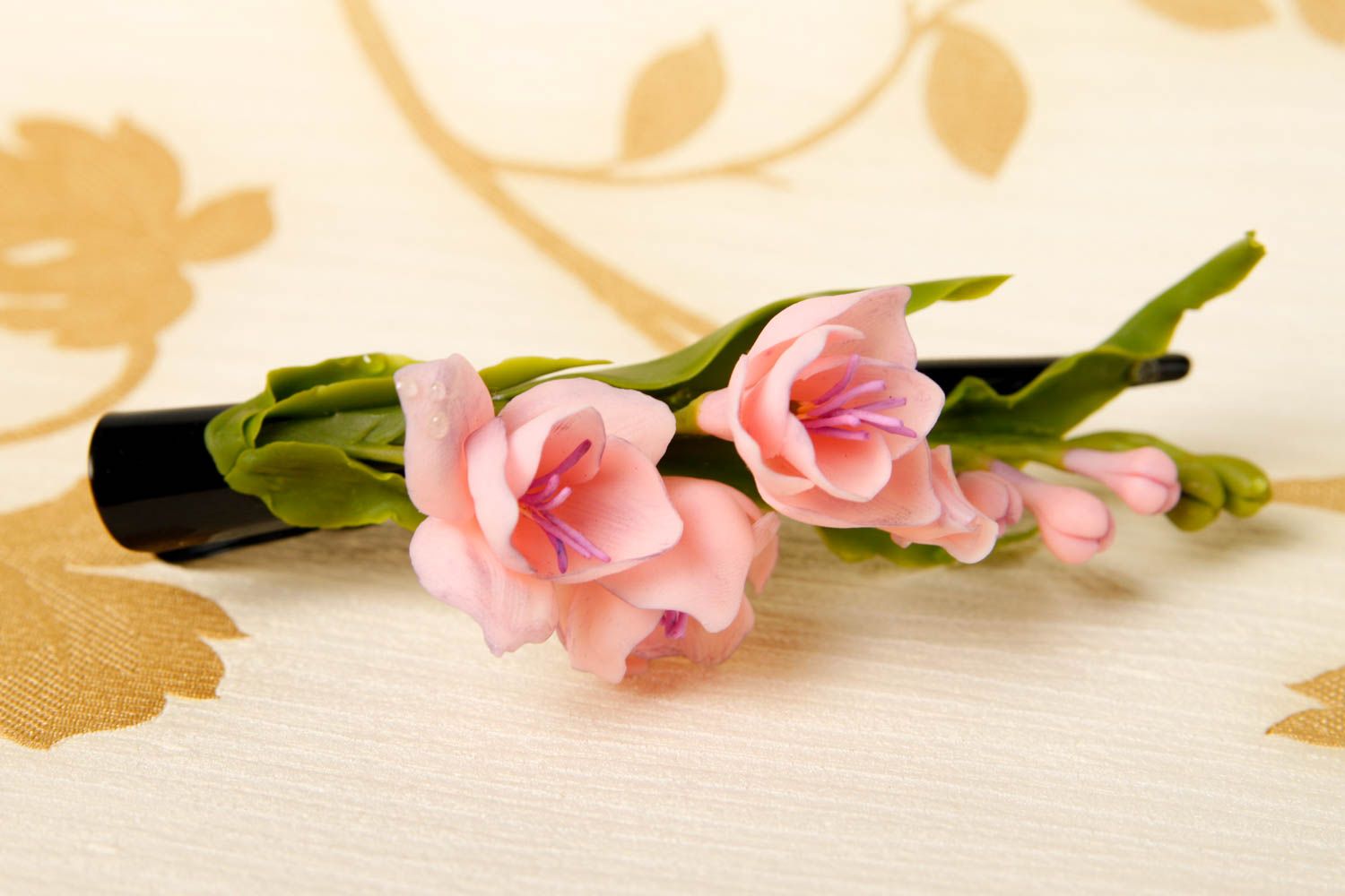 Pince cheveux bec faite main Barrette à cheveux fleurs roses Accessoire femme photo 1