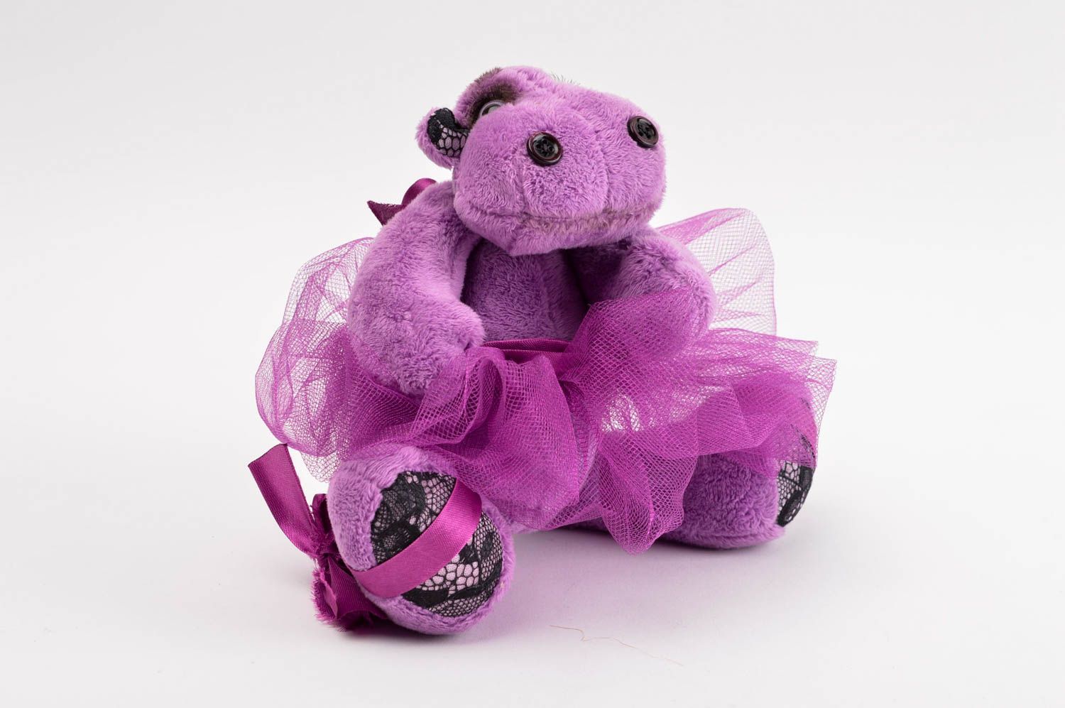 Juguete artesanal hipopótamo lila bonito peluche original regalo para niños foto 2