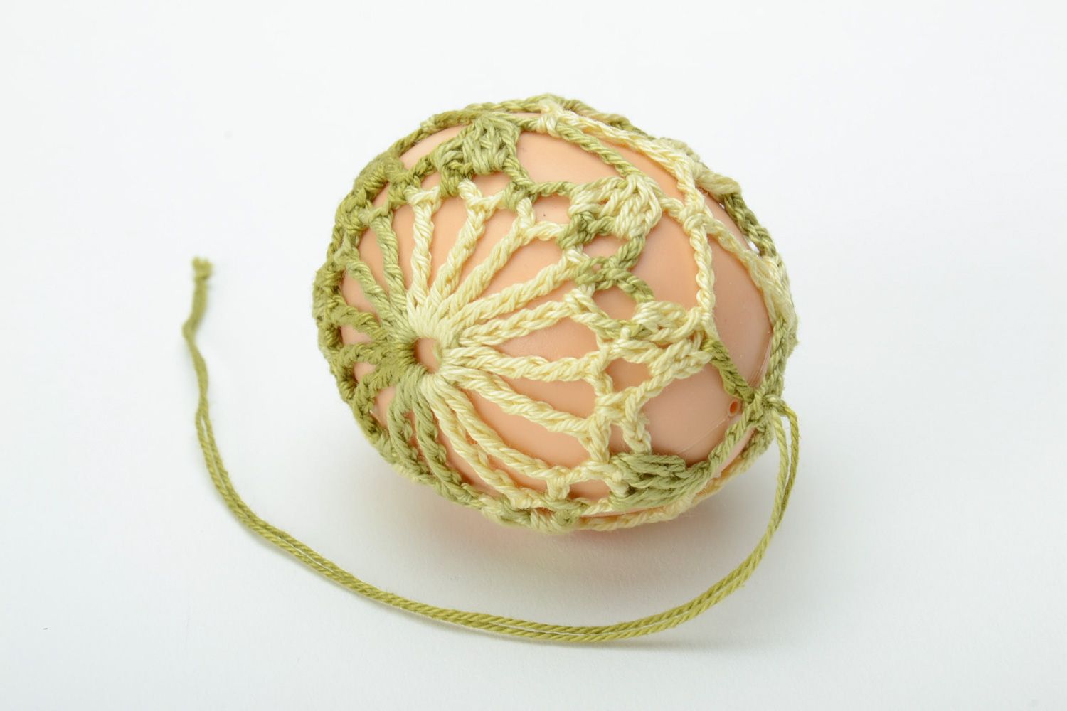 Homemade decorative Easter egg pendant crochet over with threads photo 3