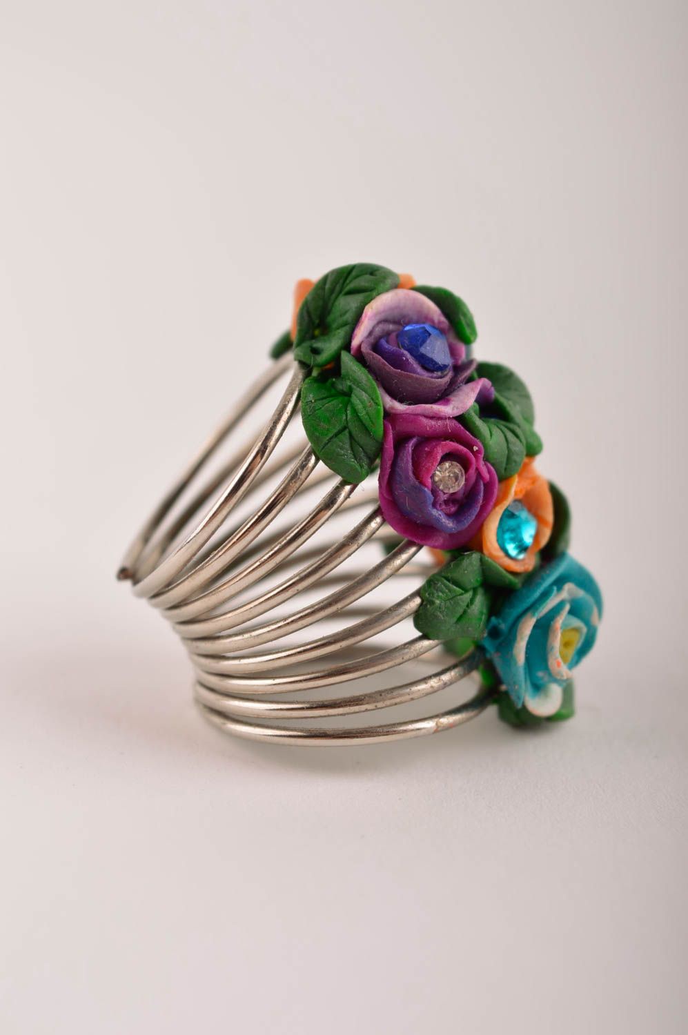 Кольцо ручной работы украшение из полимерной глины модное кольцо широкое фото 3